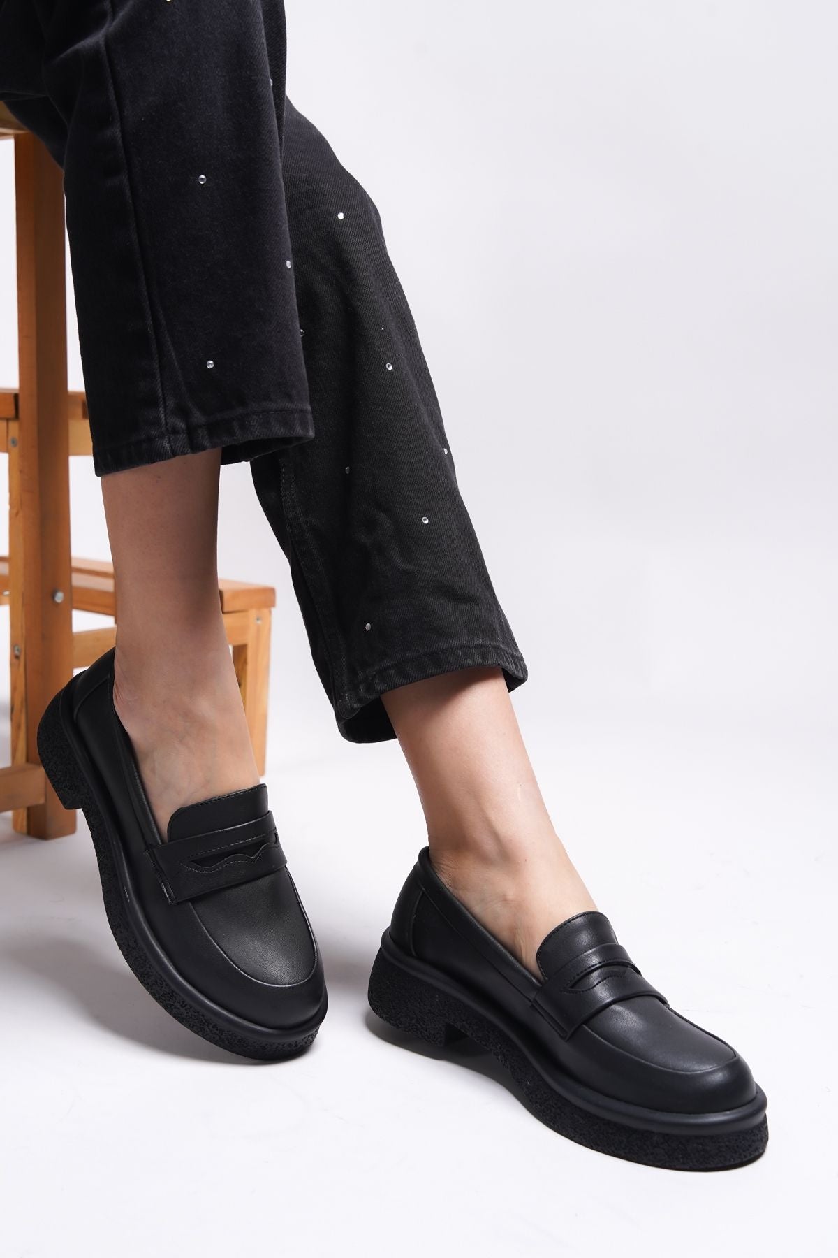 Ashlalona Woman Loafer 00121201 Μαύρο δέρμα