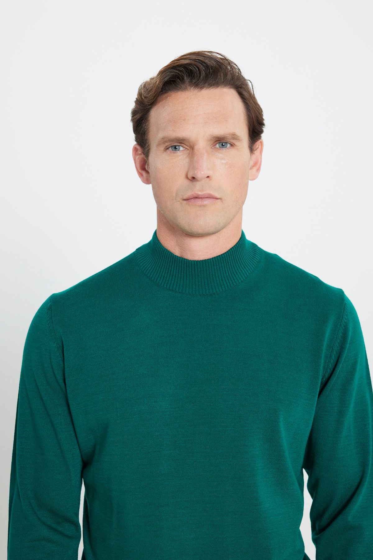 Men's dark green hair growth standard fit normal cut half fisherman collar knitwear sweater