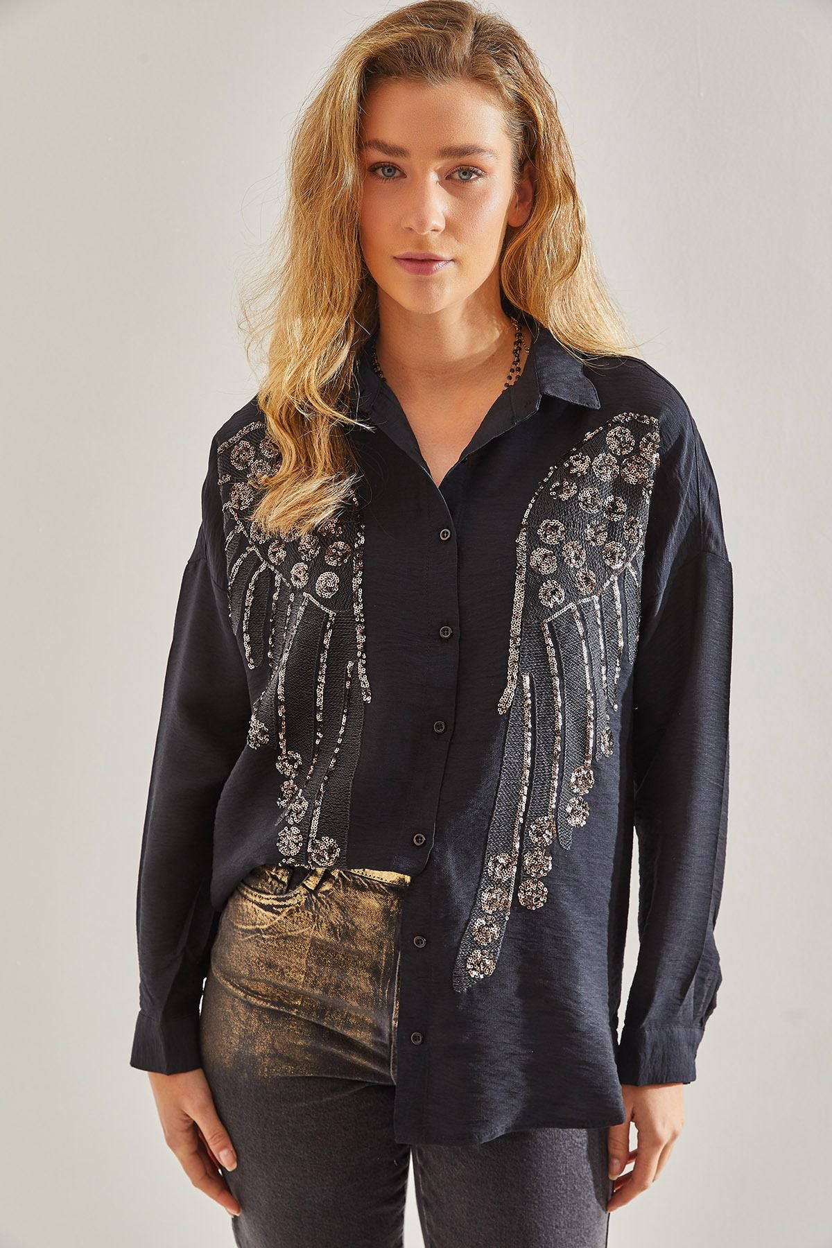 Women's Wing Embroidery Flazed Linen Ayrobin Shirt 60181020
