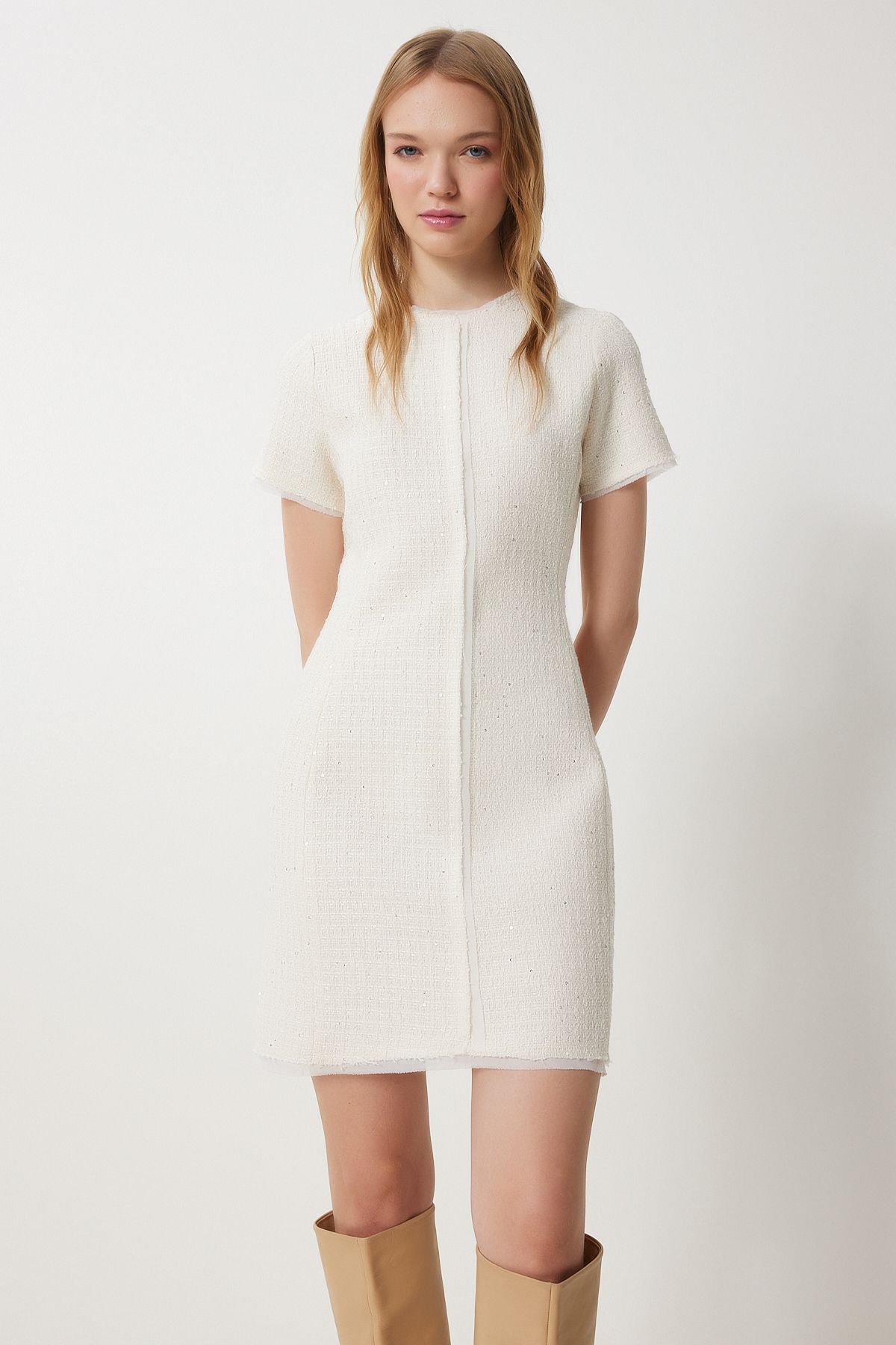 Women's bone sequin detailed mini tüvit dress wf00089