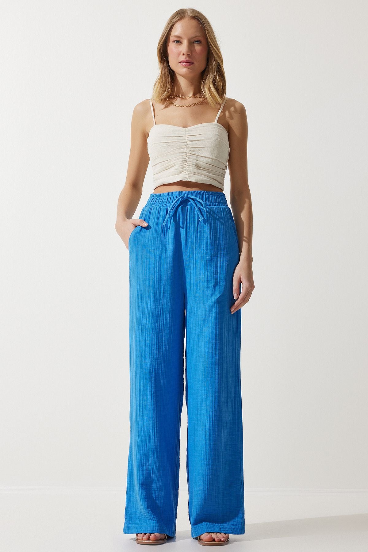 Woman Blue Muslin Palazzo Pants MX00160