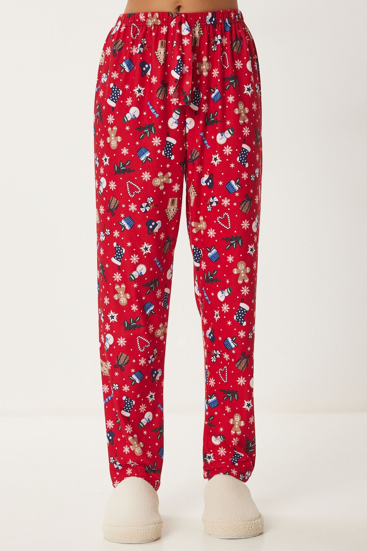 Woman Red White Patterned Soft textured knitting pajamas six Ce00089