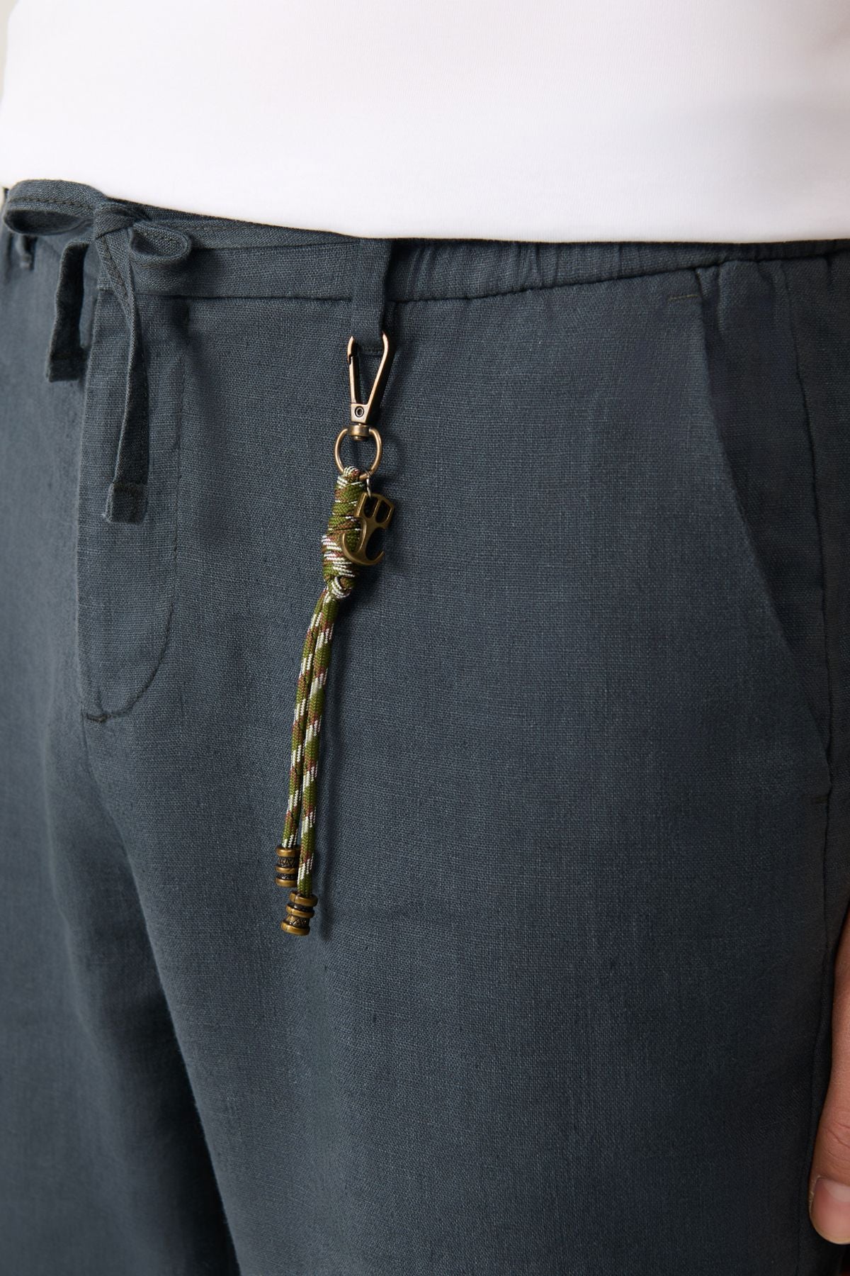 Men's anthracite waist tire 100 %linen pants B003032