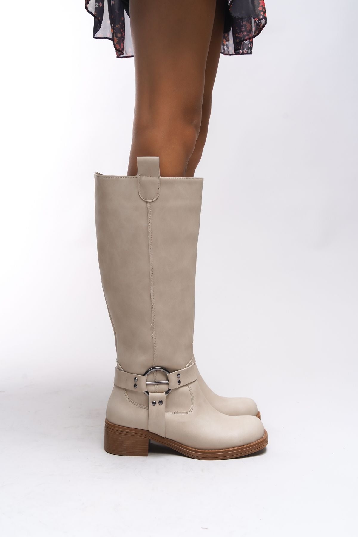 Thefrila women knee biker boots 00123024 matte beige