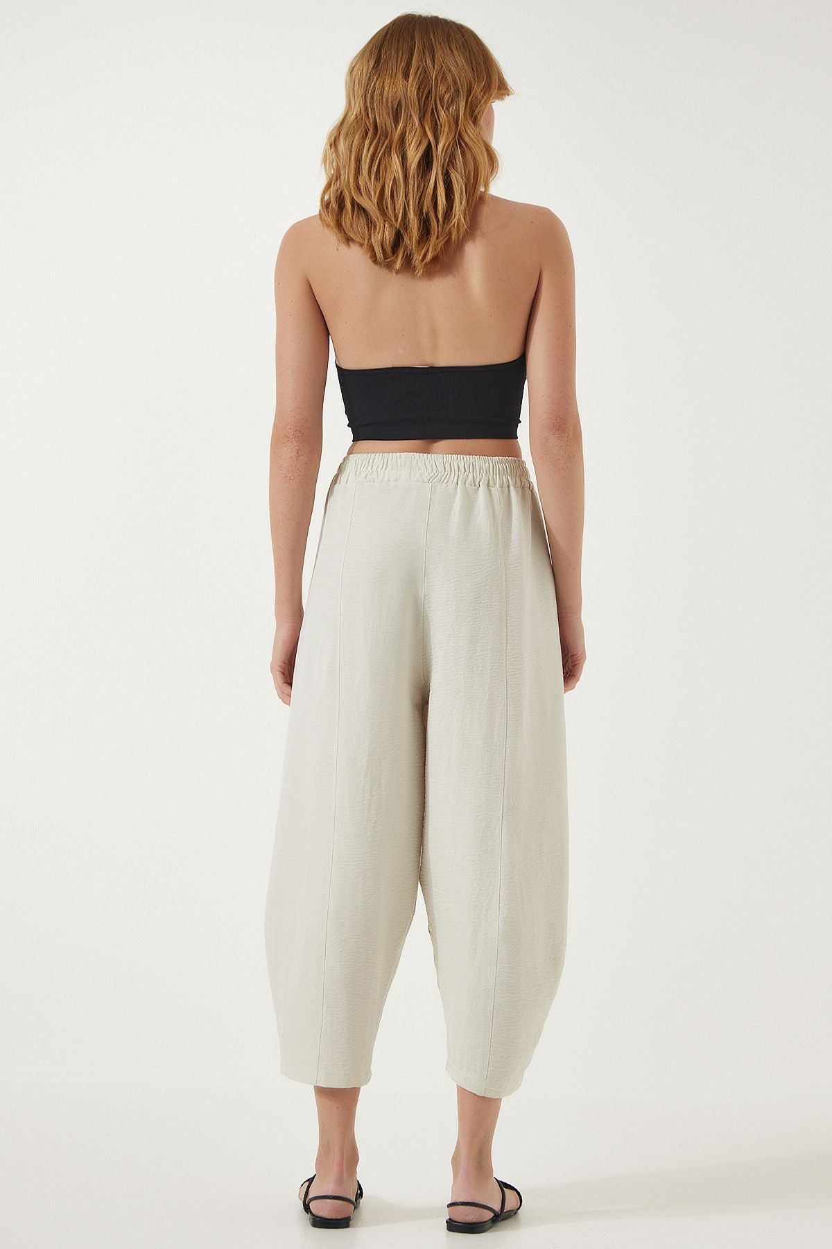 Female Light Cream Pocket Linen Viscose Shalwar Pants CV00001