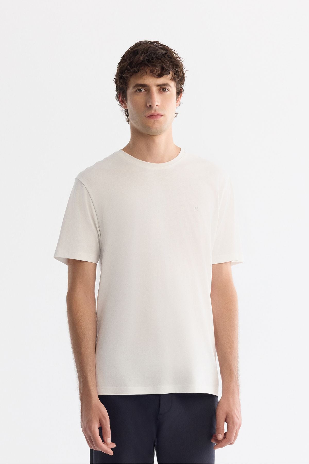 Men's White Ultrasoft Bicycle Collar Flat Modal T-Shirt B001171