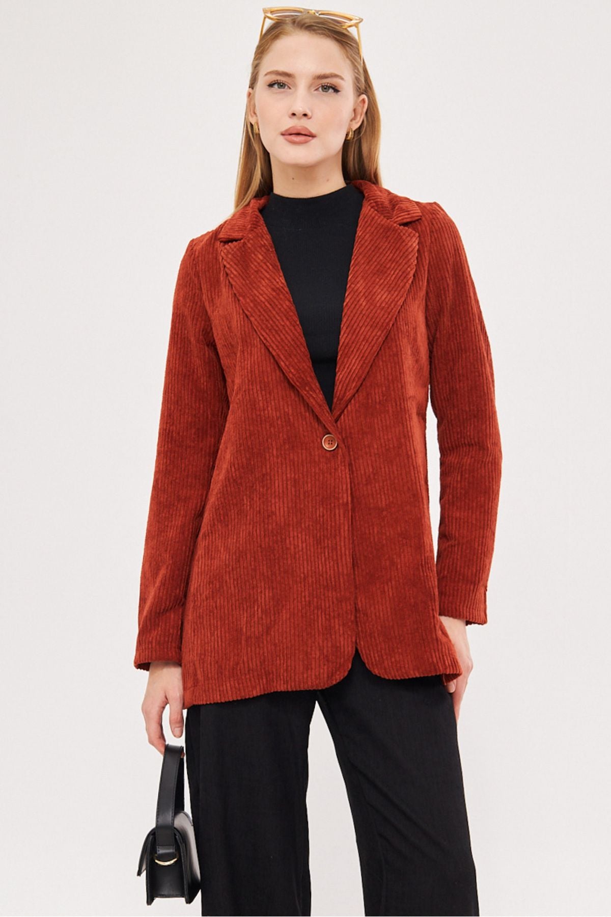 Female Tile Single button Velvet Jacket ARM-24K001043