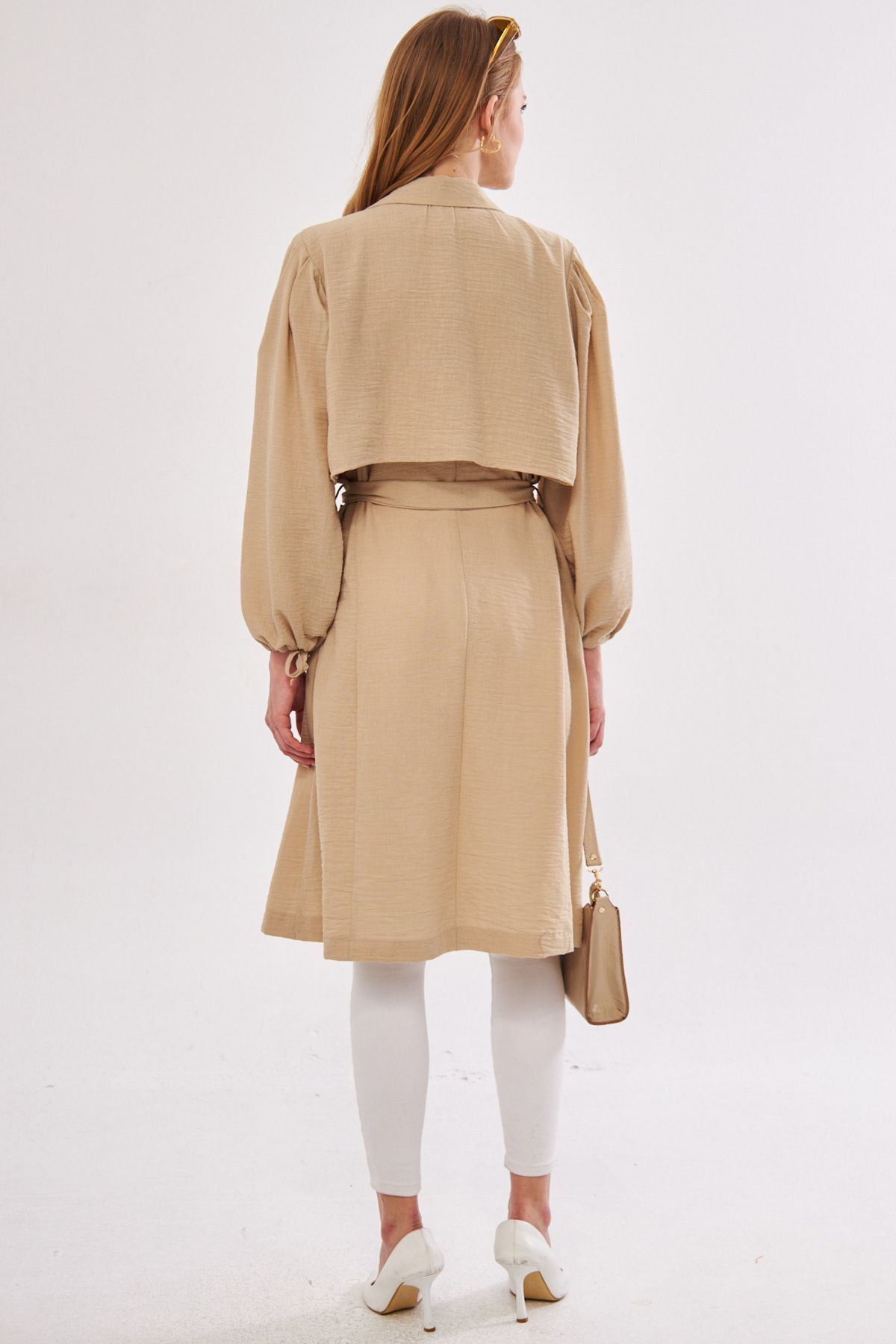 Female Beige Ennea Trench coat sleeves Pleated Belled Arm Mouth Lace Lace Detail Arm-24Y001030