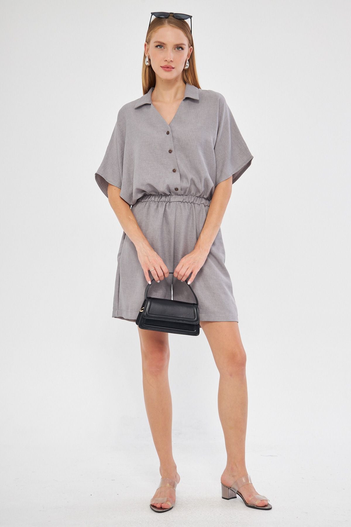 WOMEN GRAY SHIPPING COLLAR SHORT TULUM ARM-24Y001113