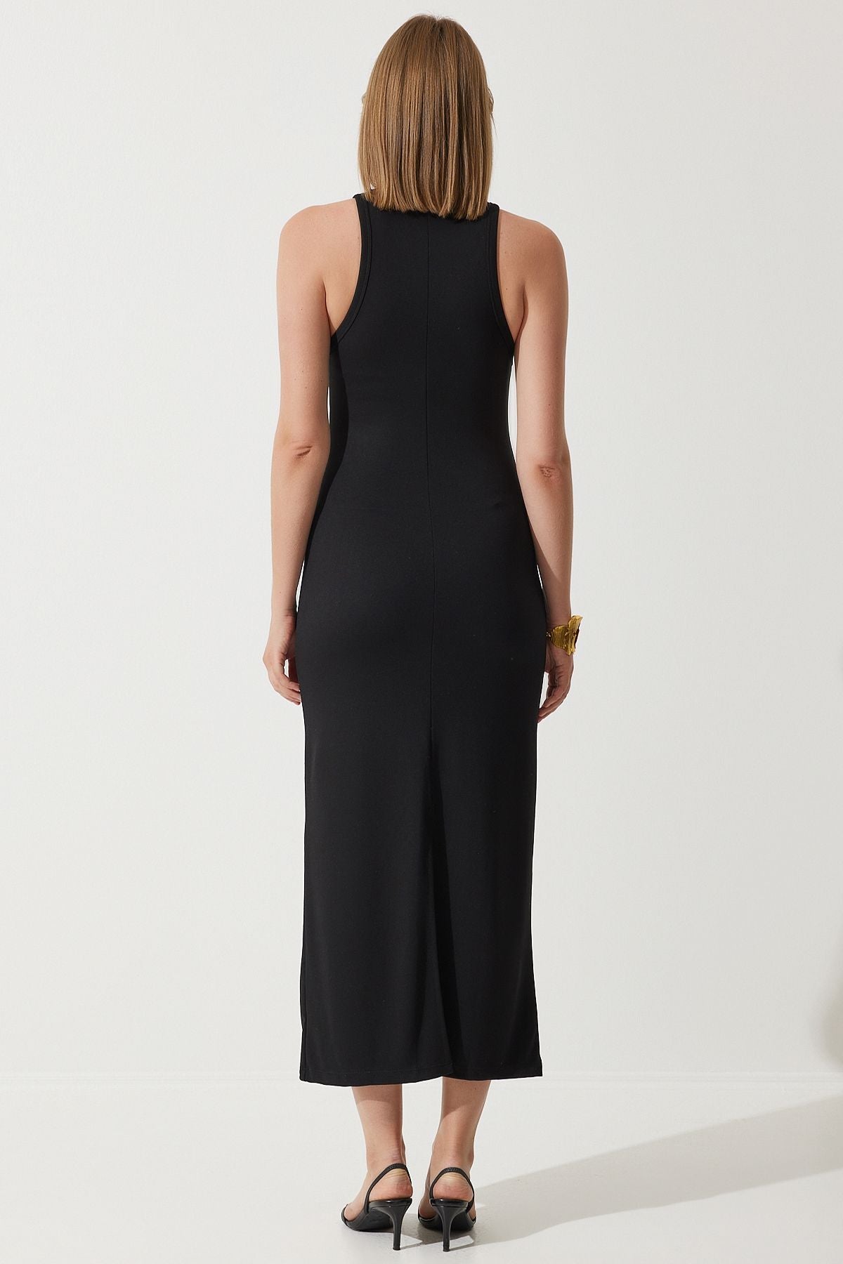 Women's black weightlifting collar cottage steel knitting long dress BP00159
