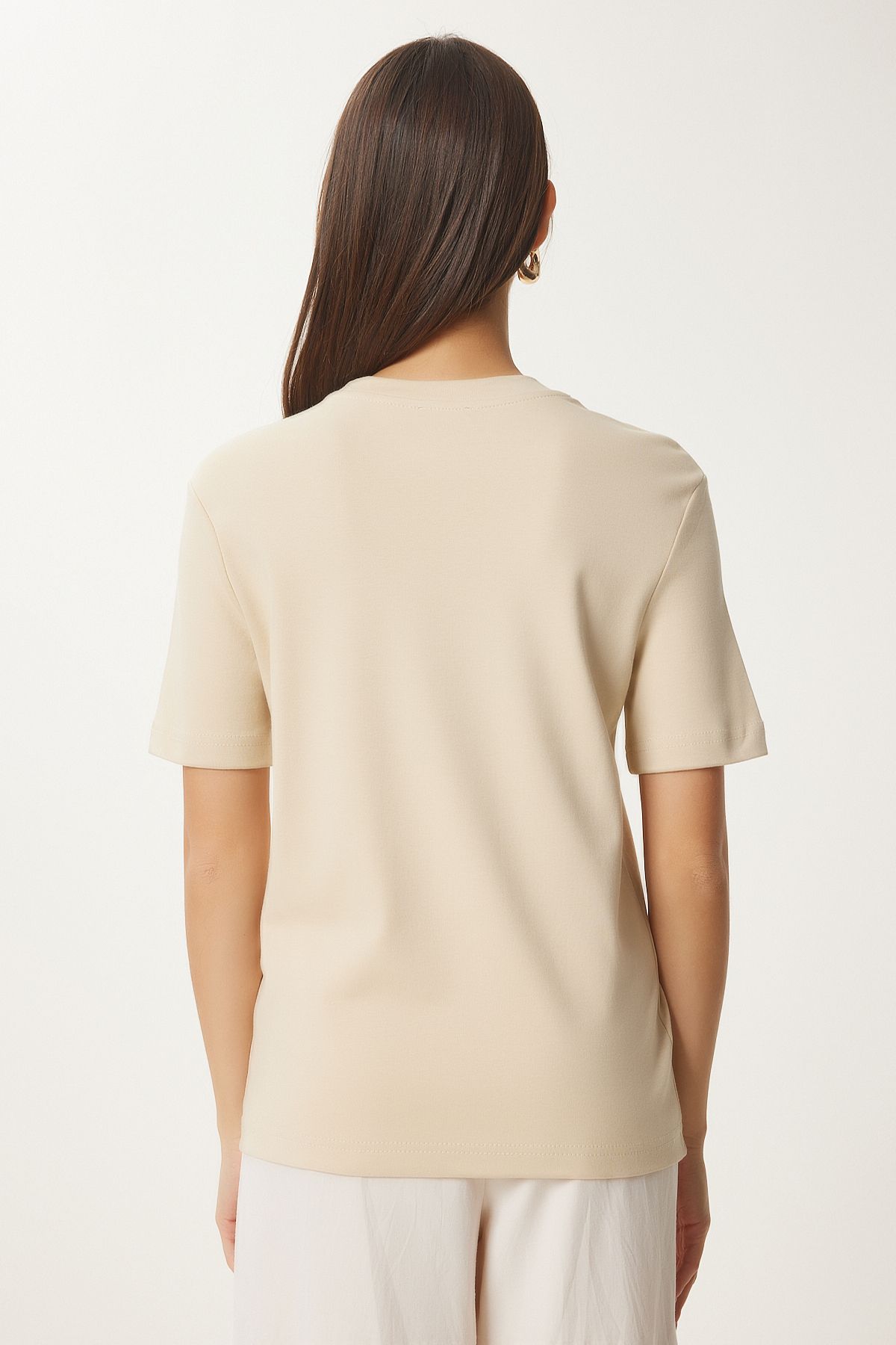 Female Biscuit Cotton Basic Knitting T-Shirt AG00001