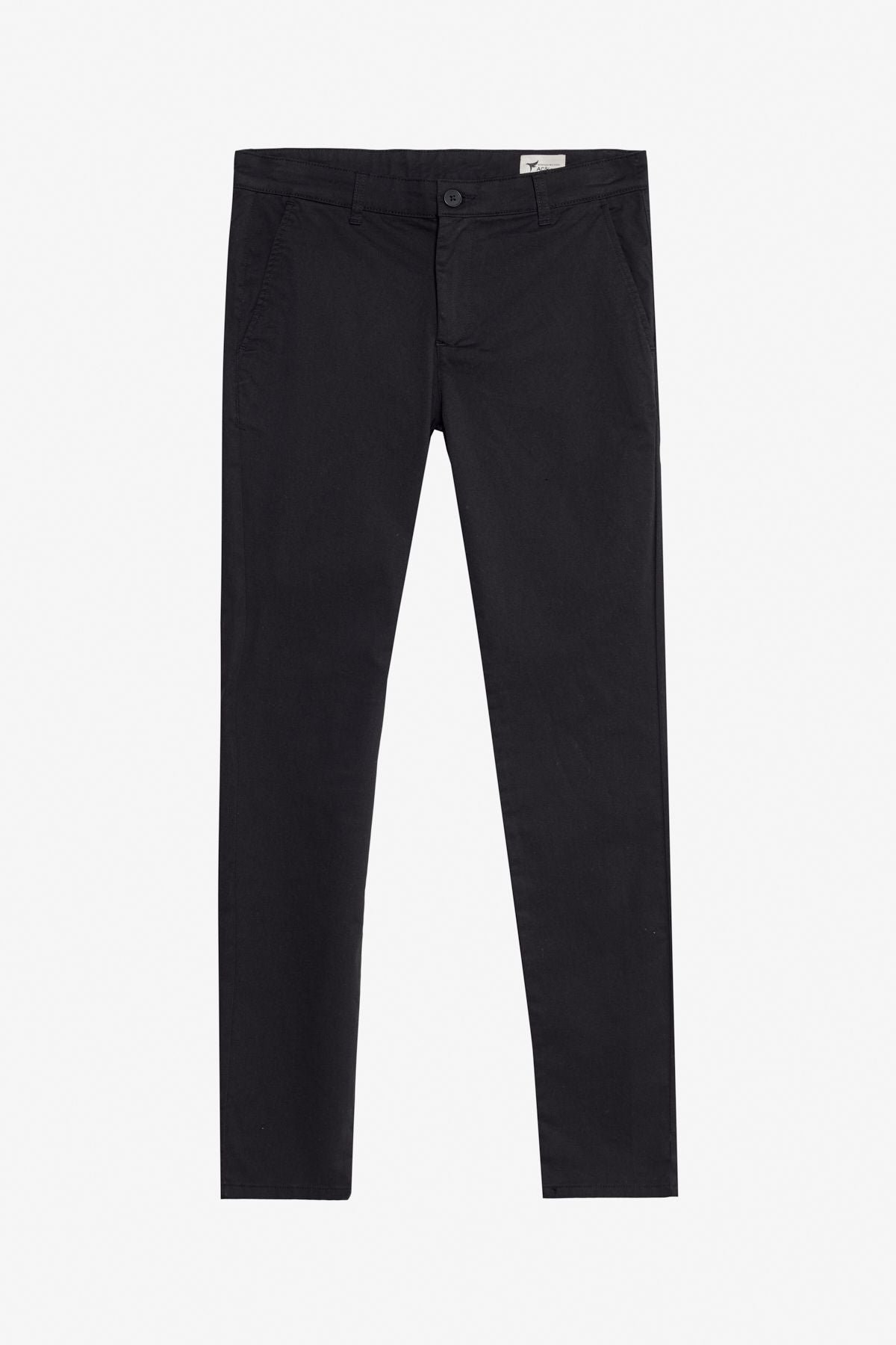 Men's black cotton slim fit narrow cut side pocket flexible casual pants