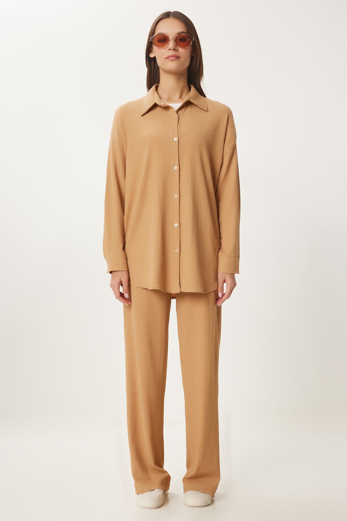 Female Biscuit Casual Knitting Shirt Pants Set KH00090