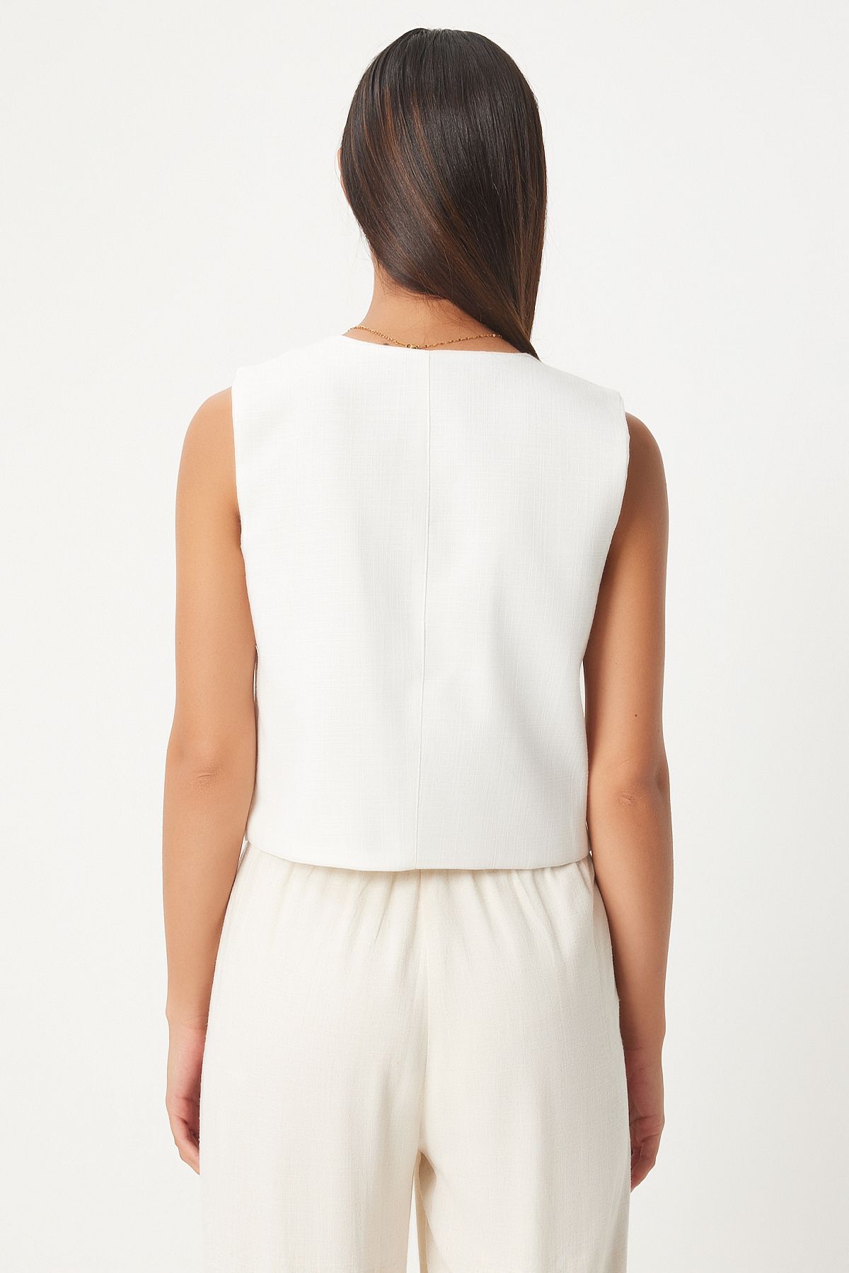 Woman White Bow Linen Vest GP00010