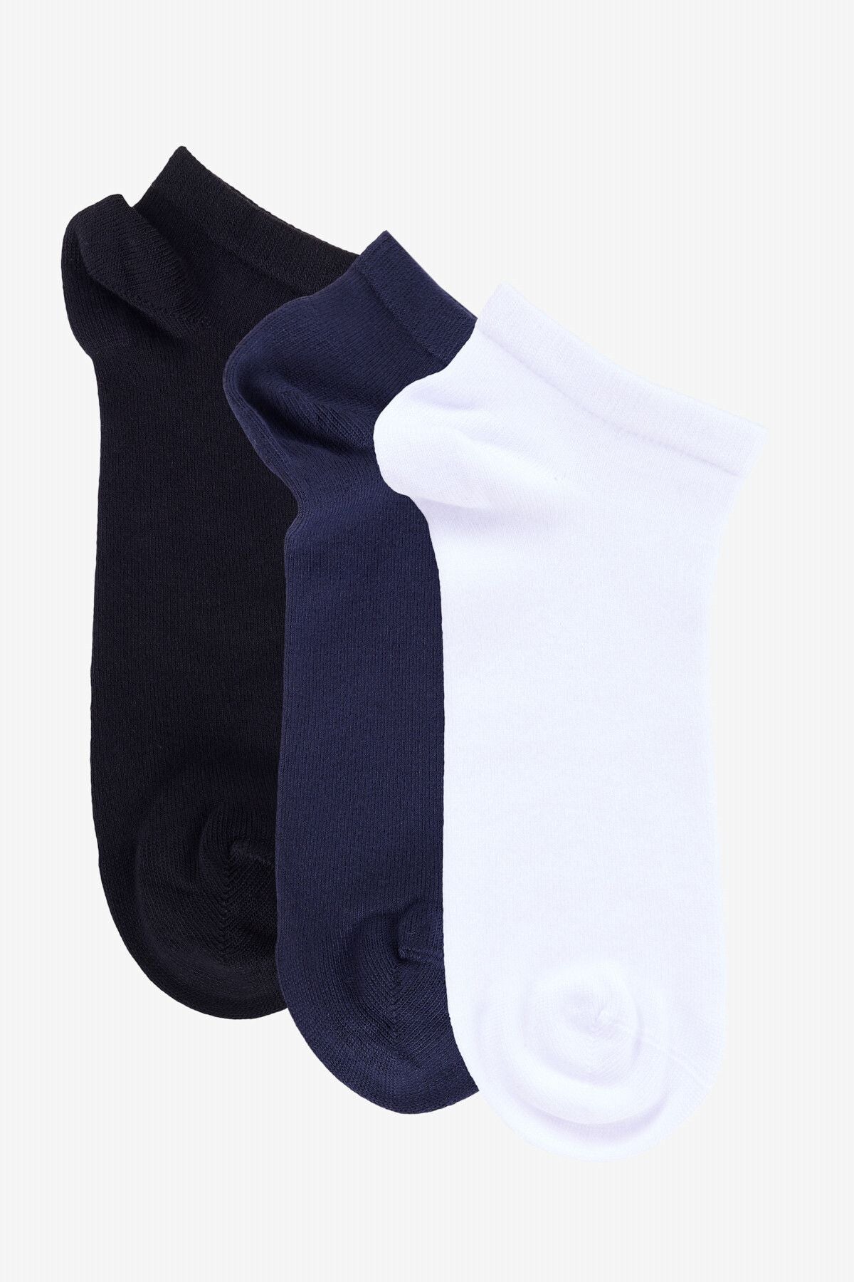 Men's Black-Lacivert-White 3-Package Package Booties Socks