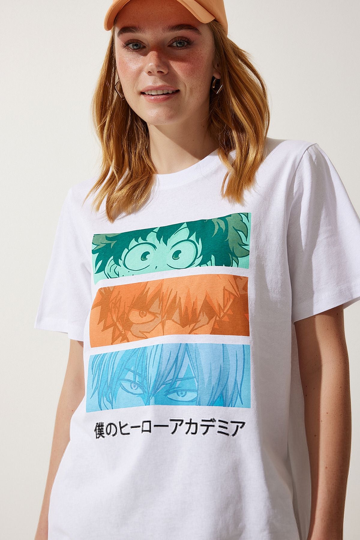 Woman White Color Printed Oversiz knit T-Shirt Wo00034
