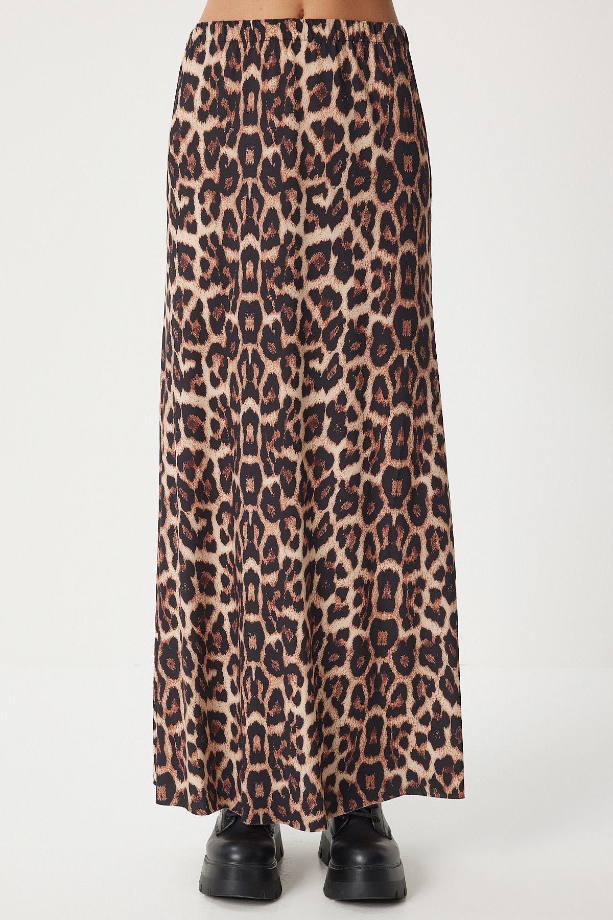 Women's black beige leopard patterned long weaving skirt RC00155