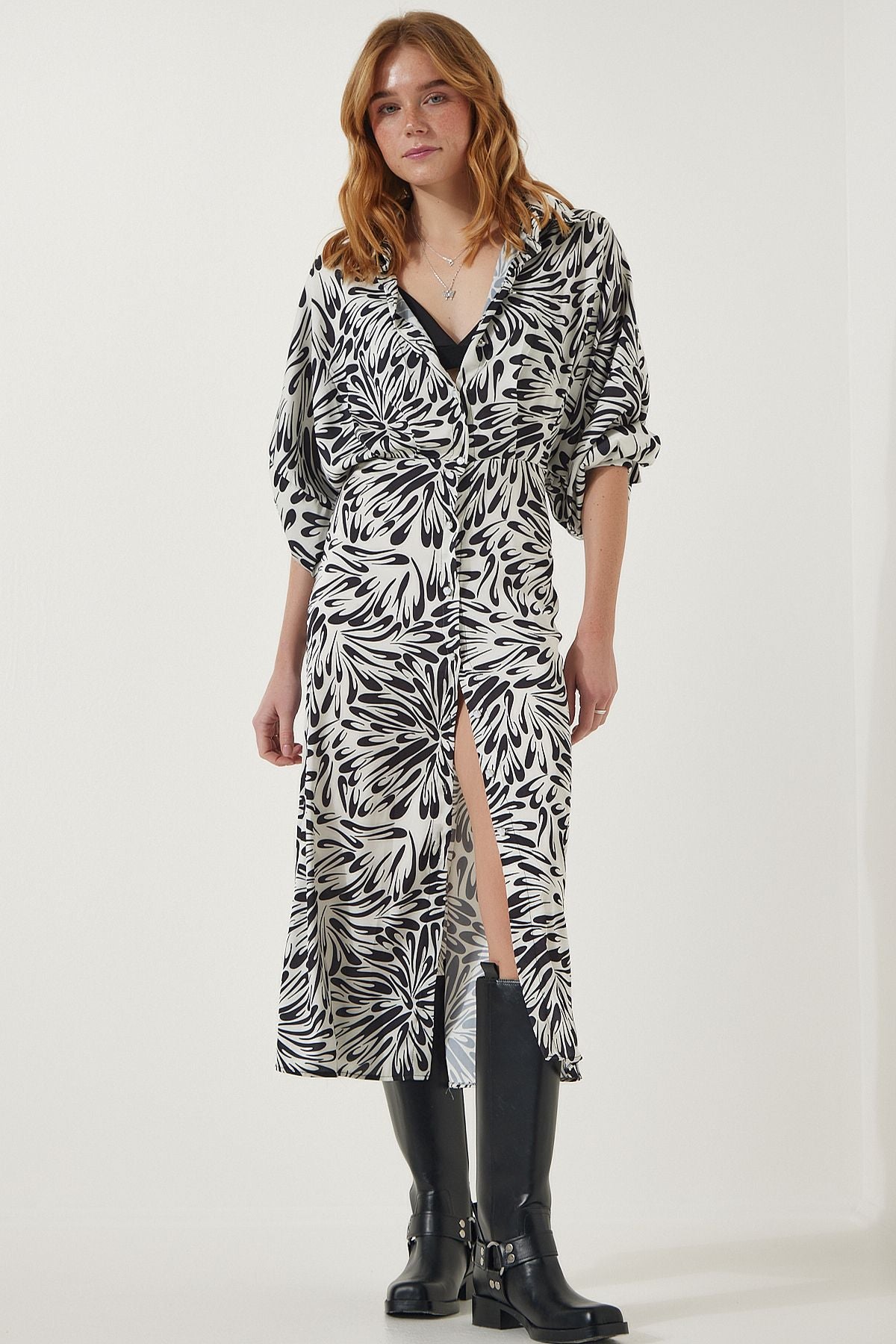 Stylish Dress with Satin Surface with buttoned buttoned patterns RG00003