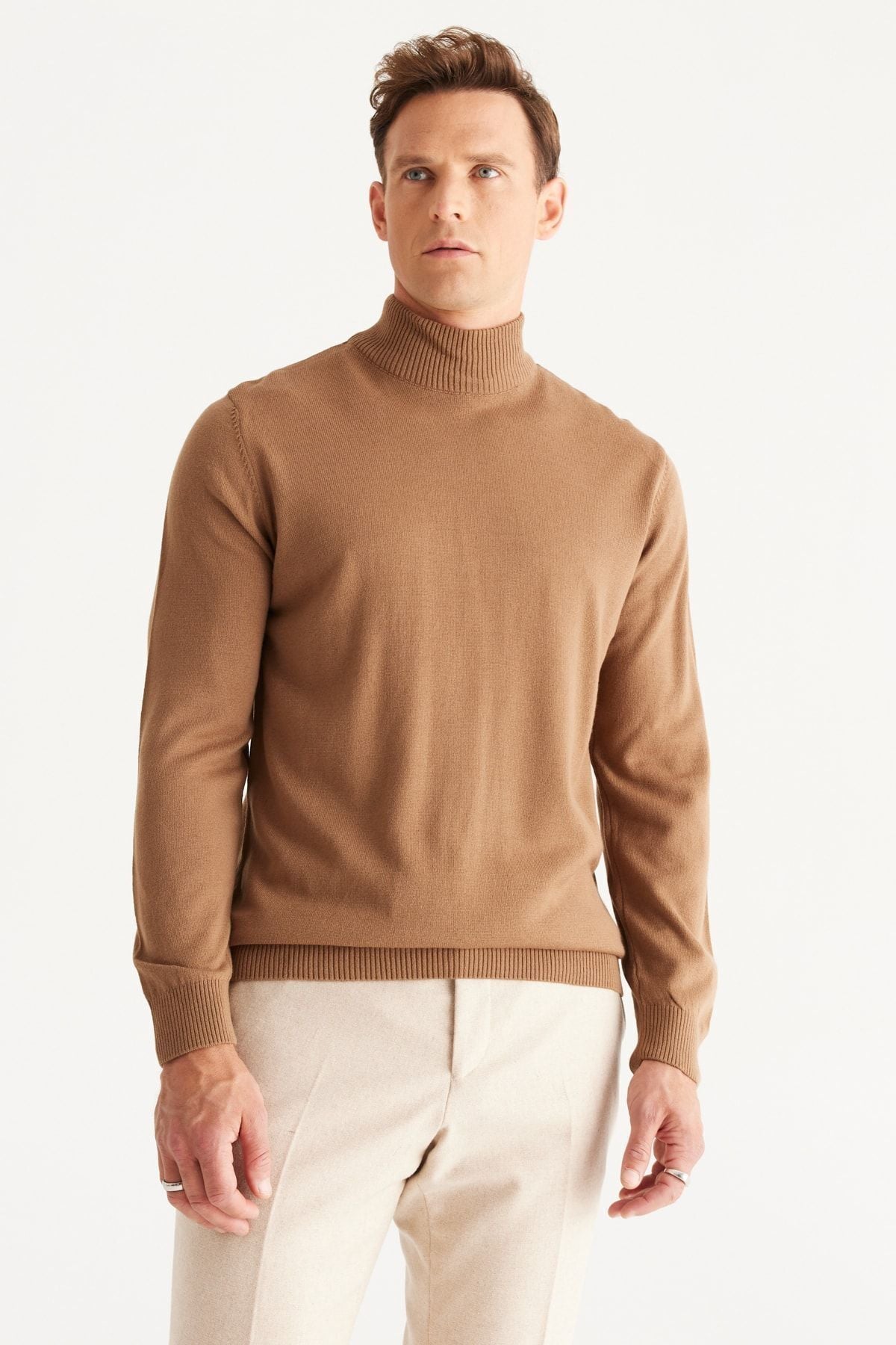 Men's mink hair does not make standard fit normal cut half fisherman collar knitwear sweater