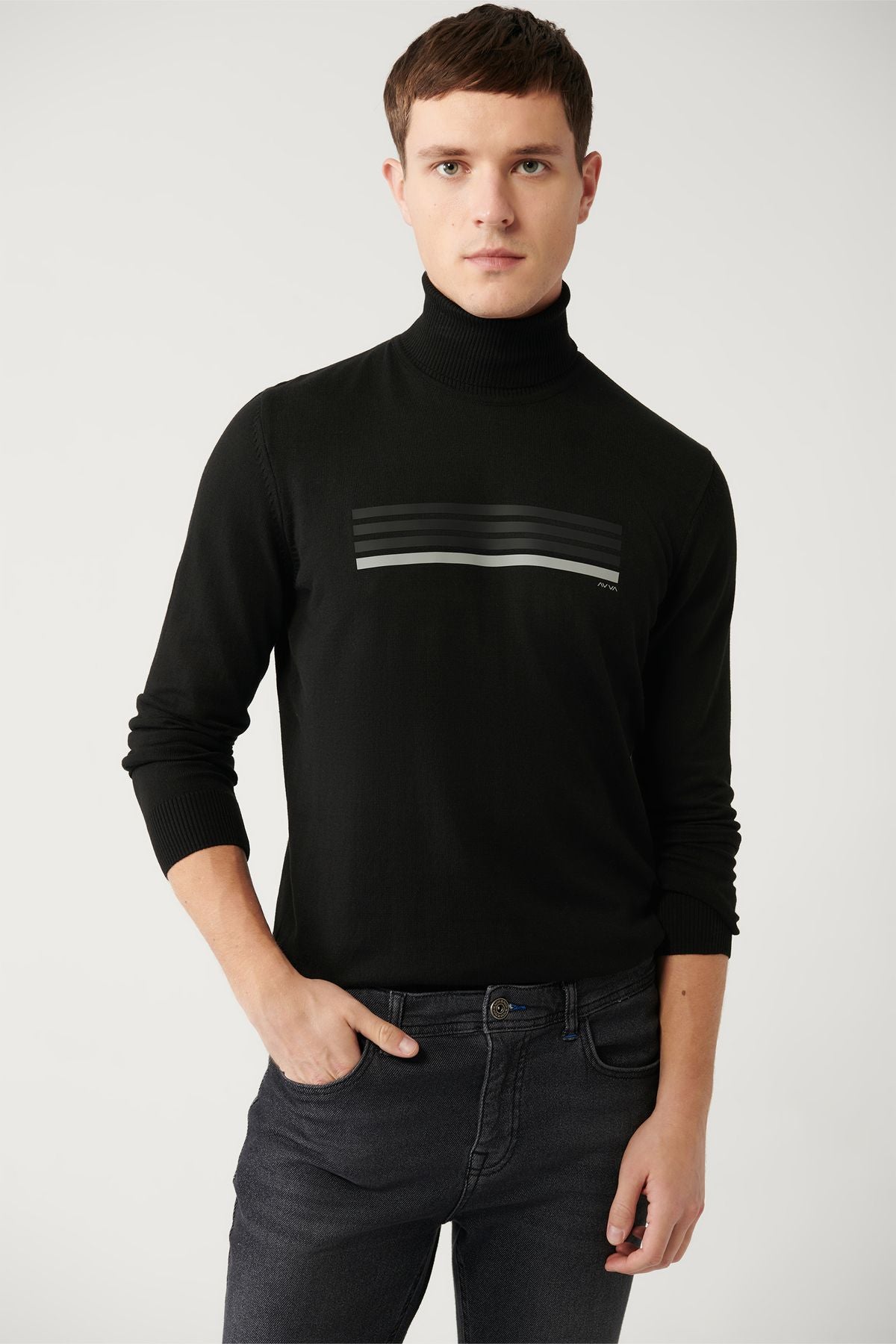 Men's black fisherman collar cotton knitwear sweater A32y5144