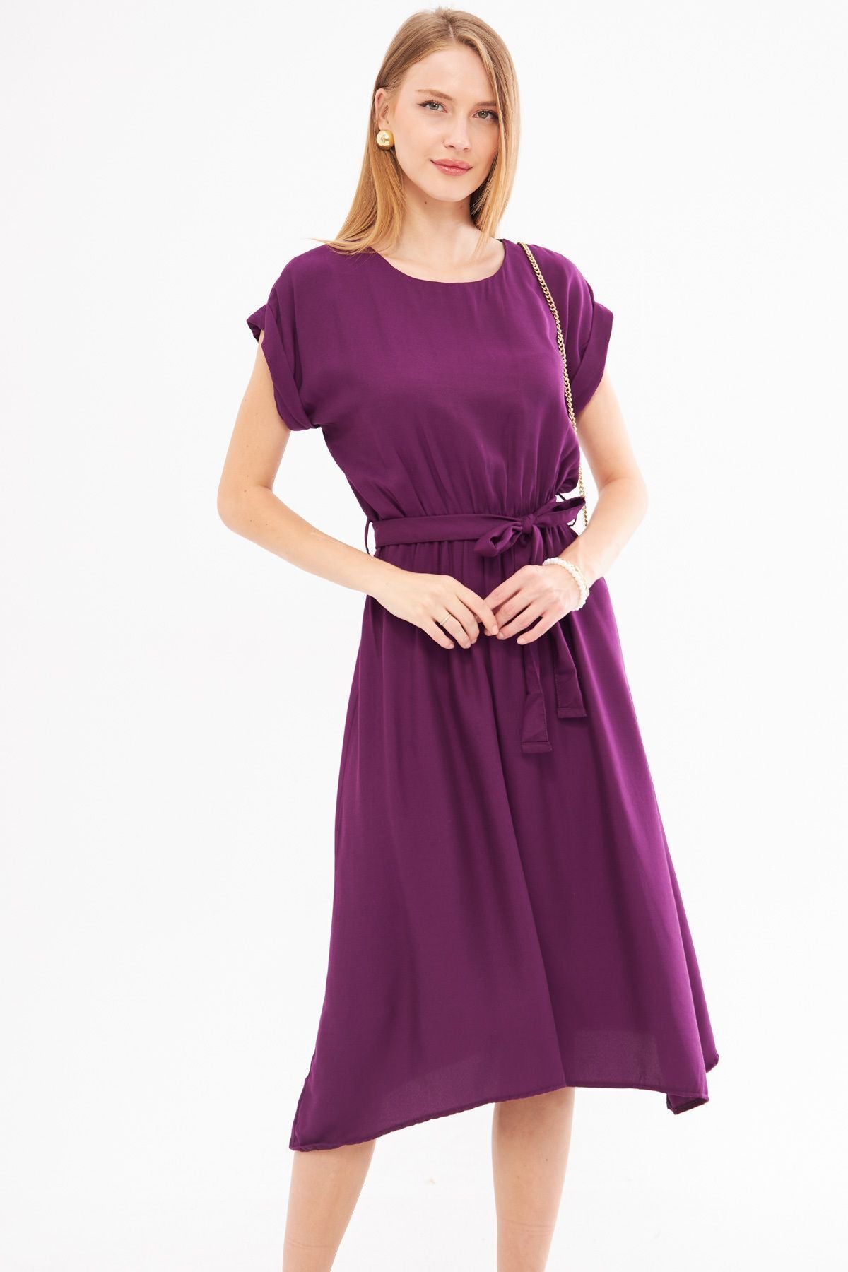 Woman Purple Waist Tinder Dress ARM-18Y001120