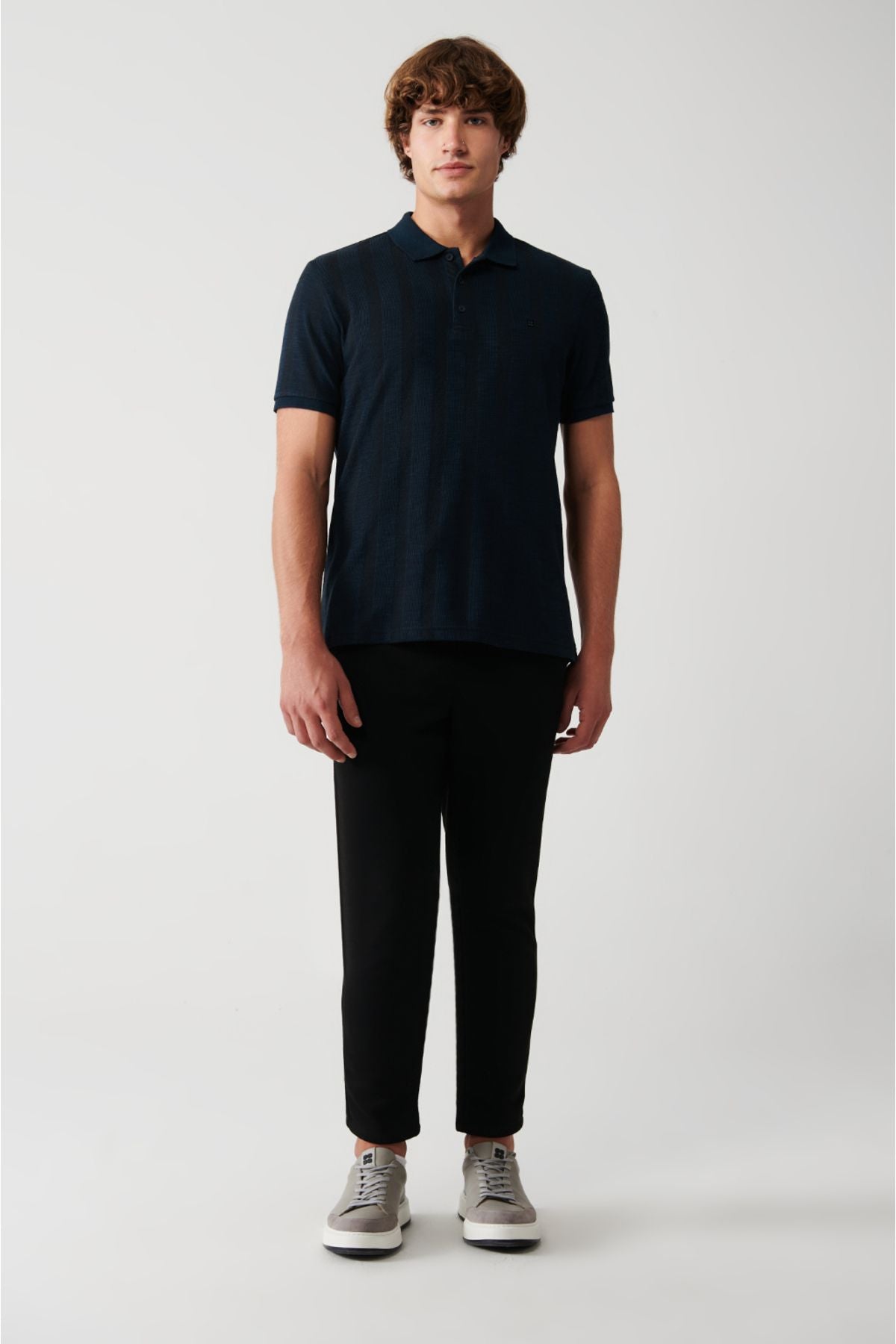 Men's navy blue cotton riban Polo Yaka T-shirt A31y1192