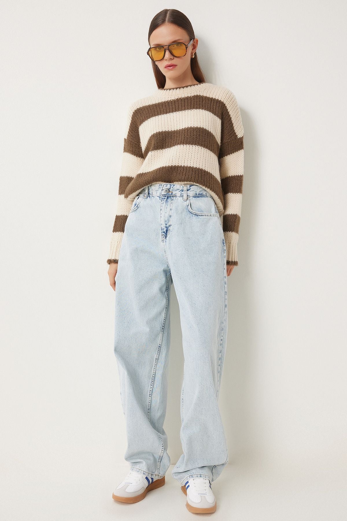 WOMEN'S BLUE BLUE HIGH BEL BAGGY JEANS RI00004