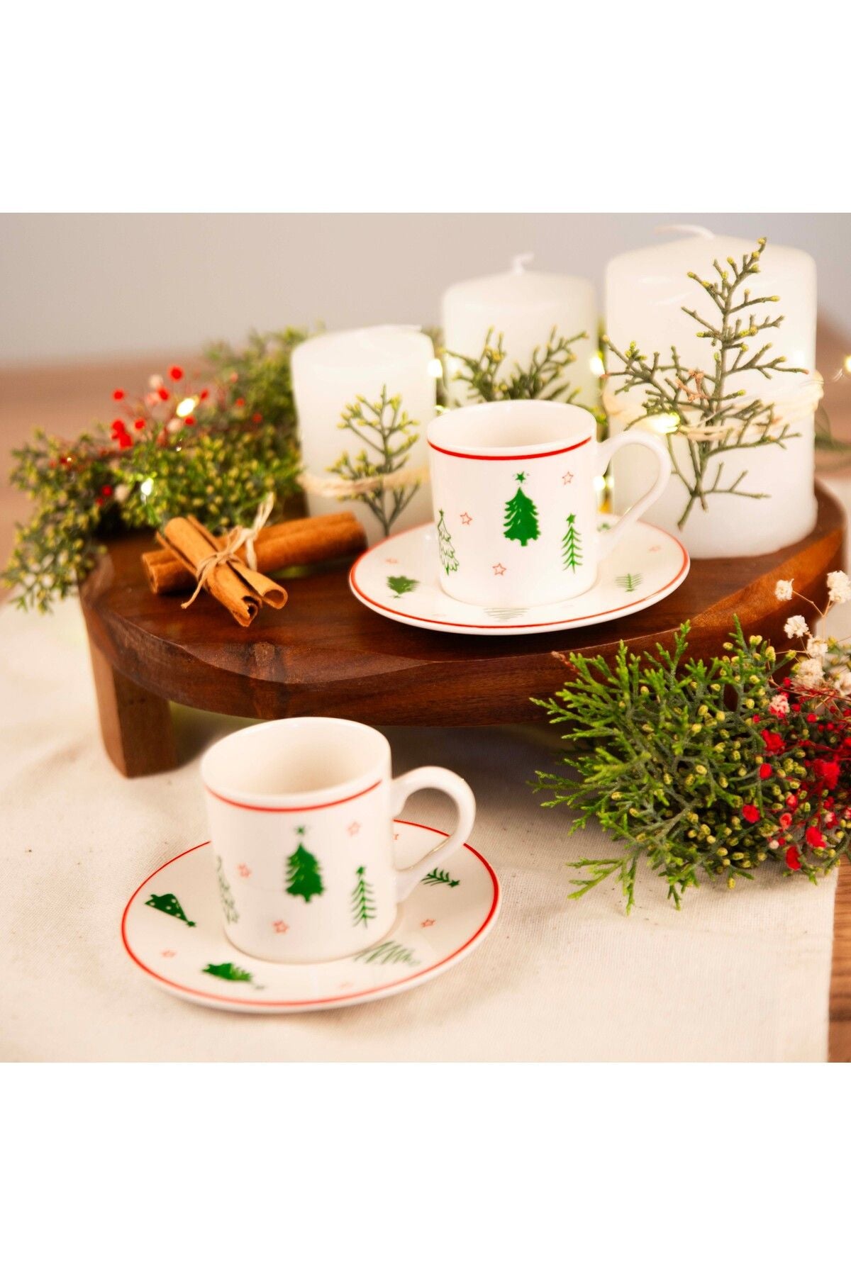 Pine Tree 4 Piece Porcelain Coffee Cup Set