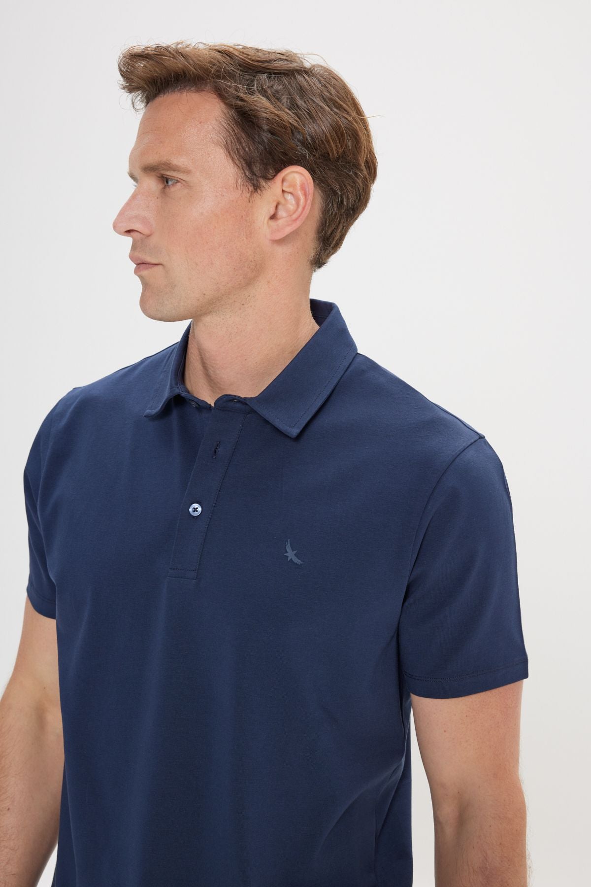 Men's navy blue slim fit narrow cut polo collar cotton t -shirt