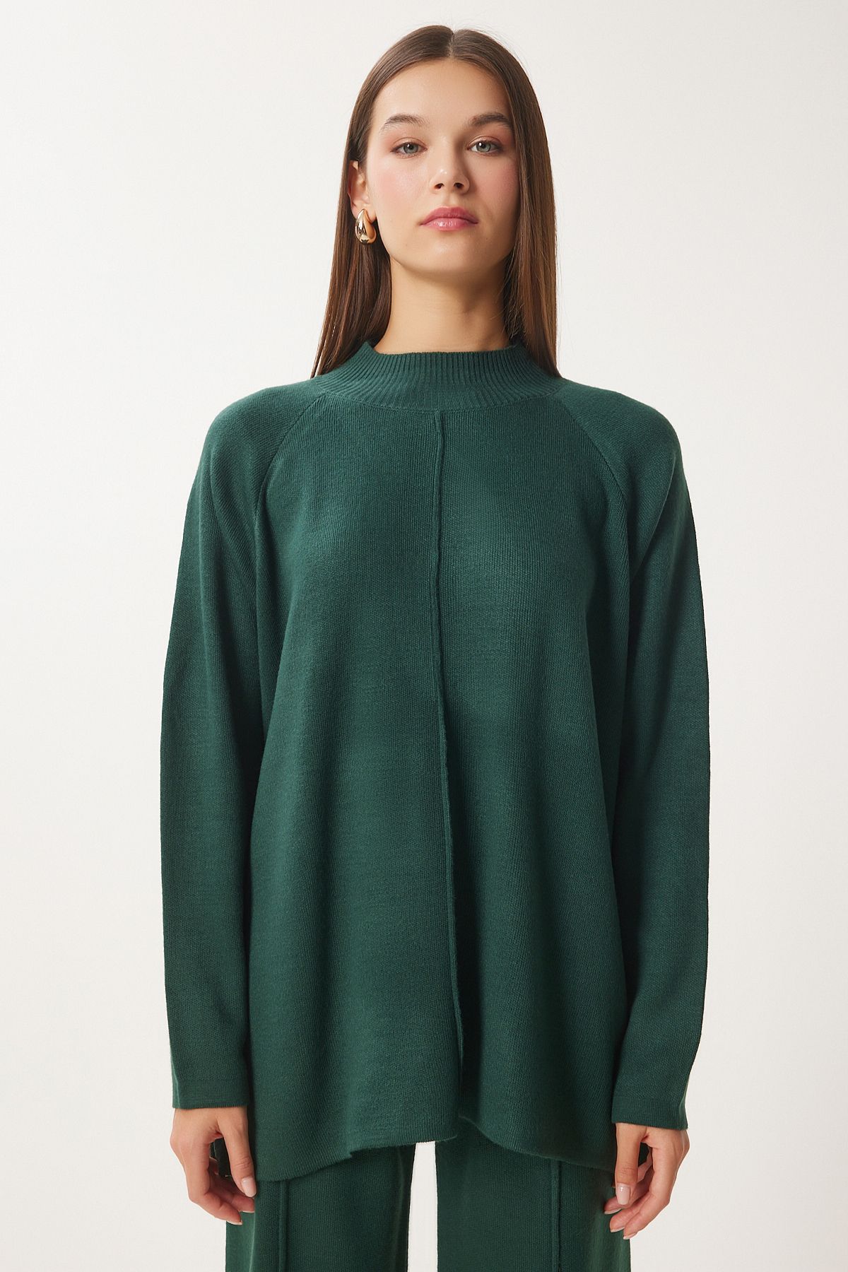 Female emerald green stylish knitwear sweater pants set mu00012