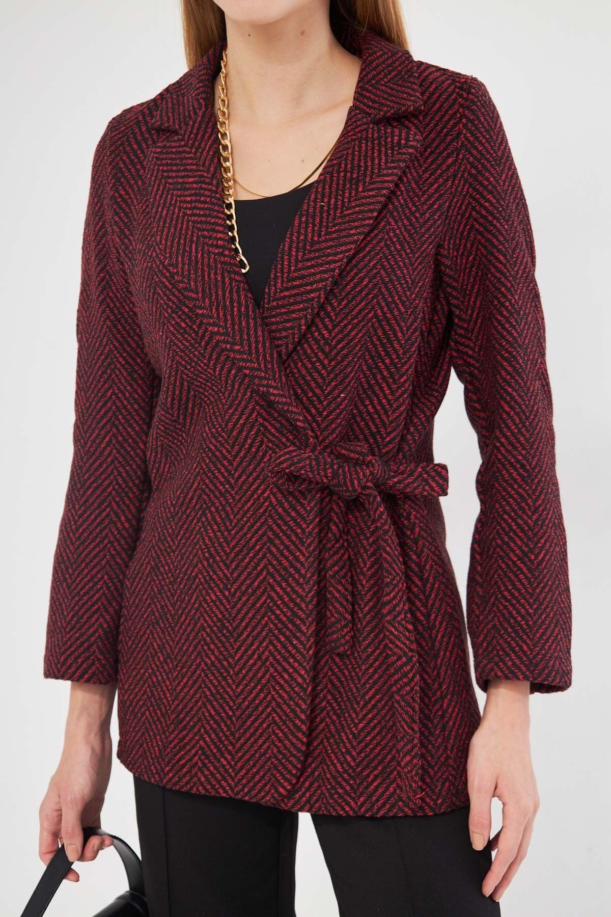 Female Bordeaux Side Fish Tie Patterned Stamp Jacket ARM-25K001019