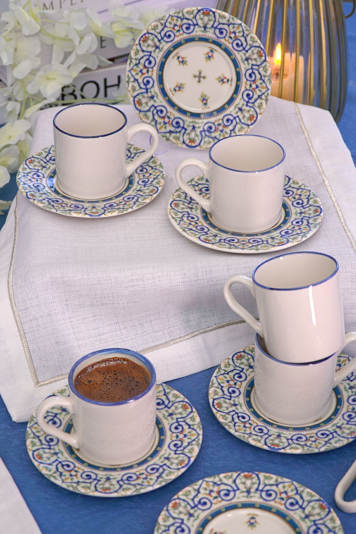 12 Piece with Palace Porcelain Coffee Cup Set for 6 people