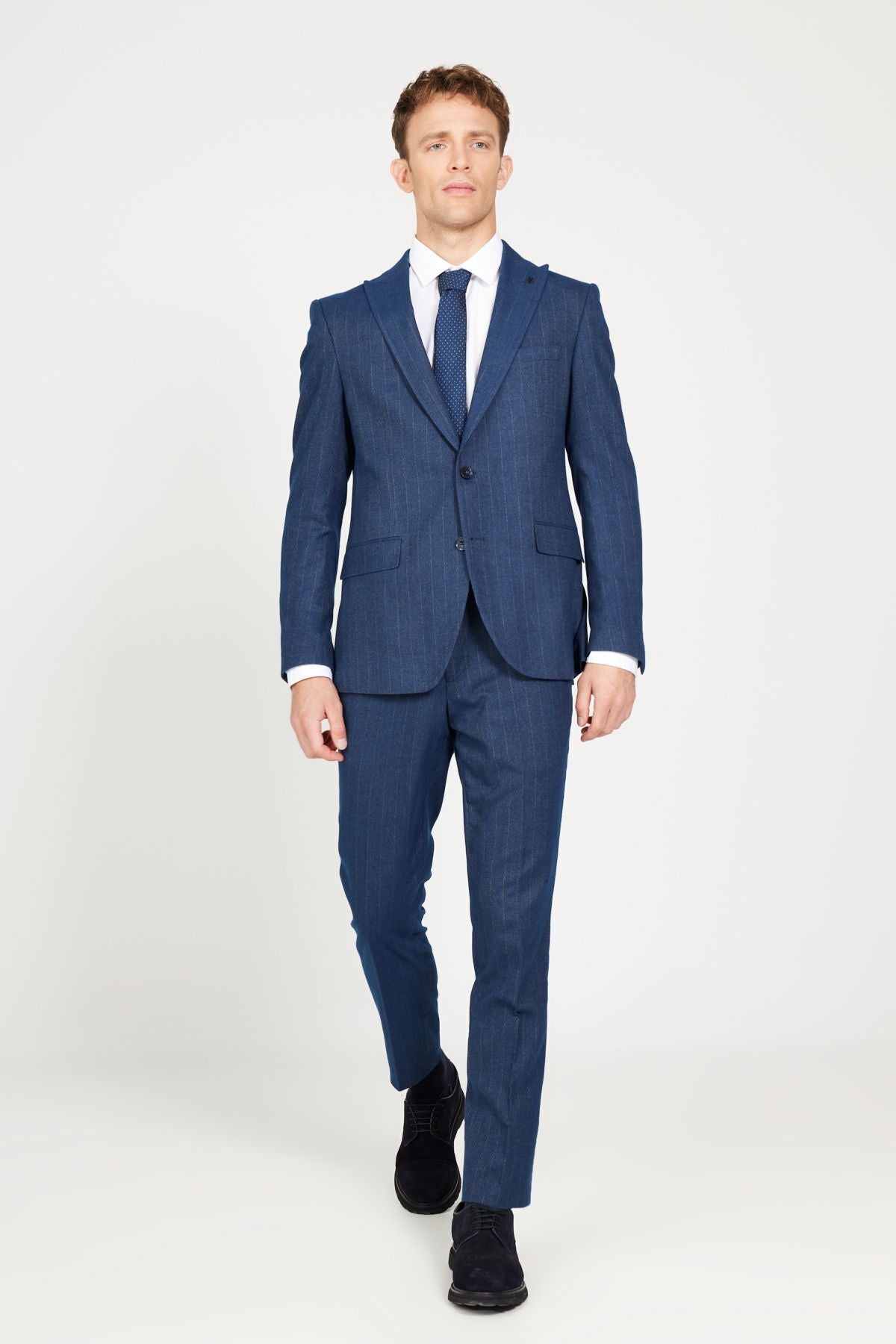 Men's Navy Extra Slim Fit Narnia Swallow Swallow Collar Striped Suit