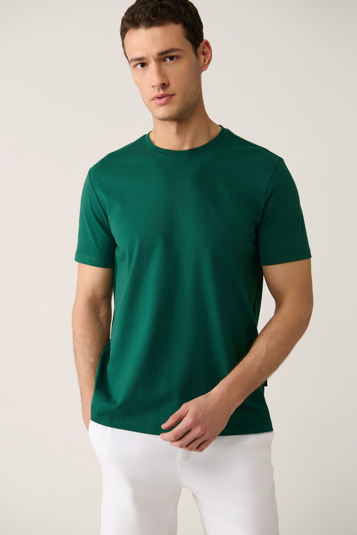 Men's green t-shirt 100 %cotton breathing bicycle collar regular fit e001000