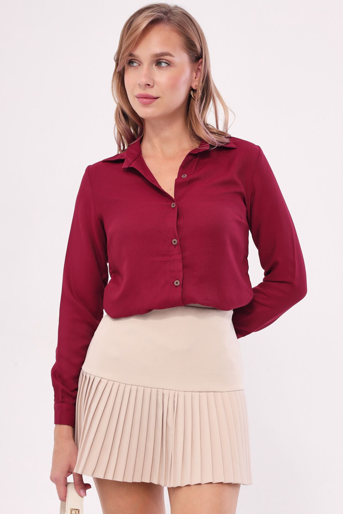 Female Bordeaux Long Sleeve Flat Shirt ARM-18Y001176