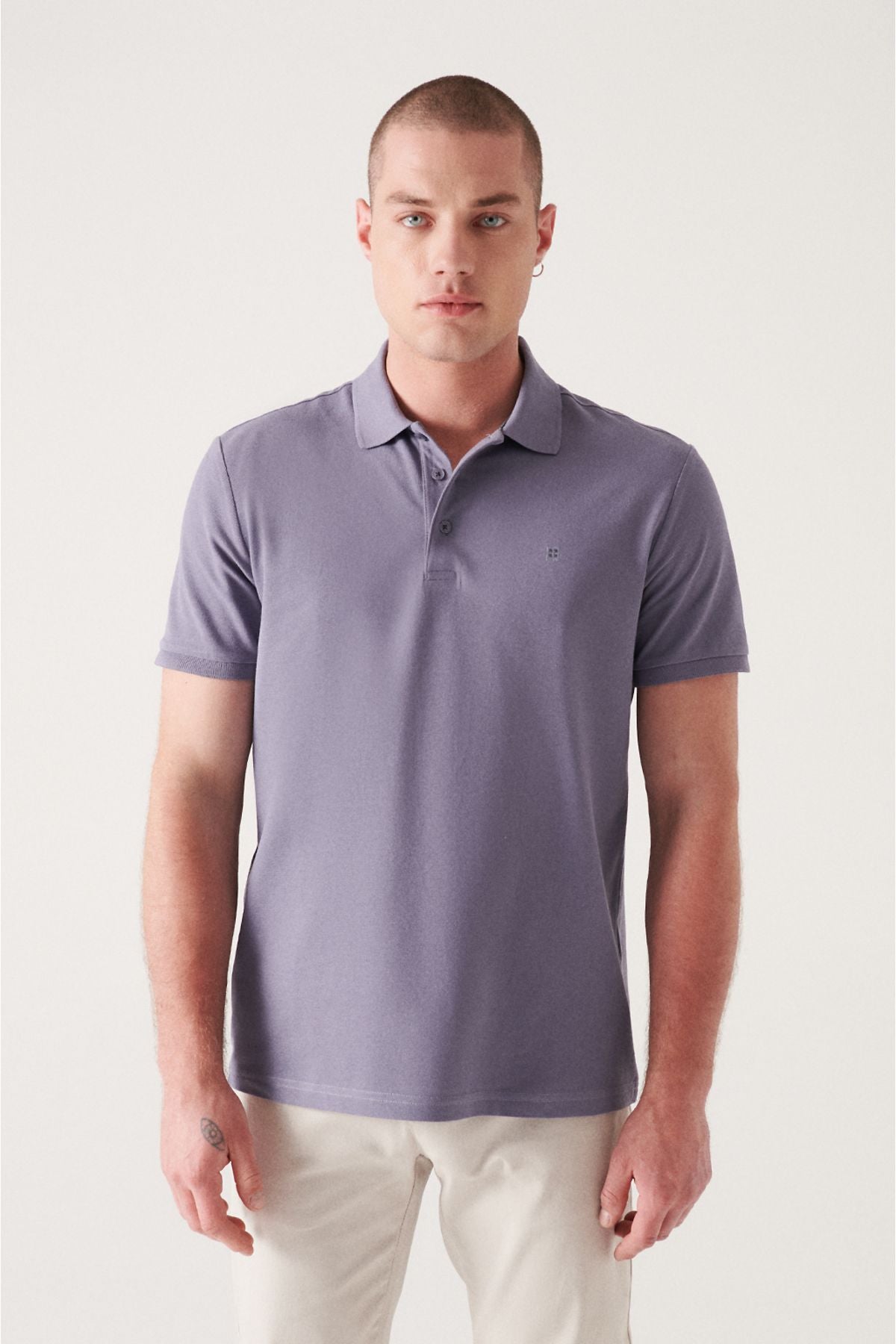 Men's lilac 100 %cotton cool, Polo Yaka T-shirt E001004