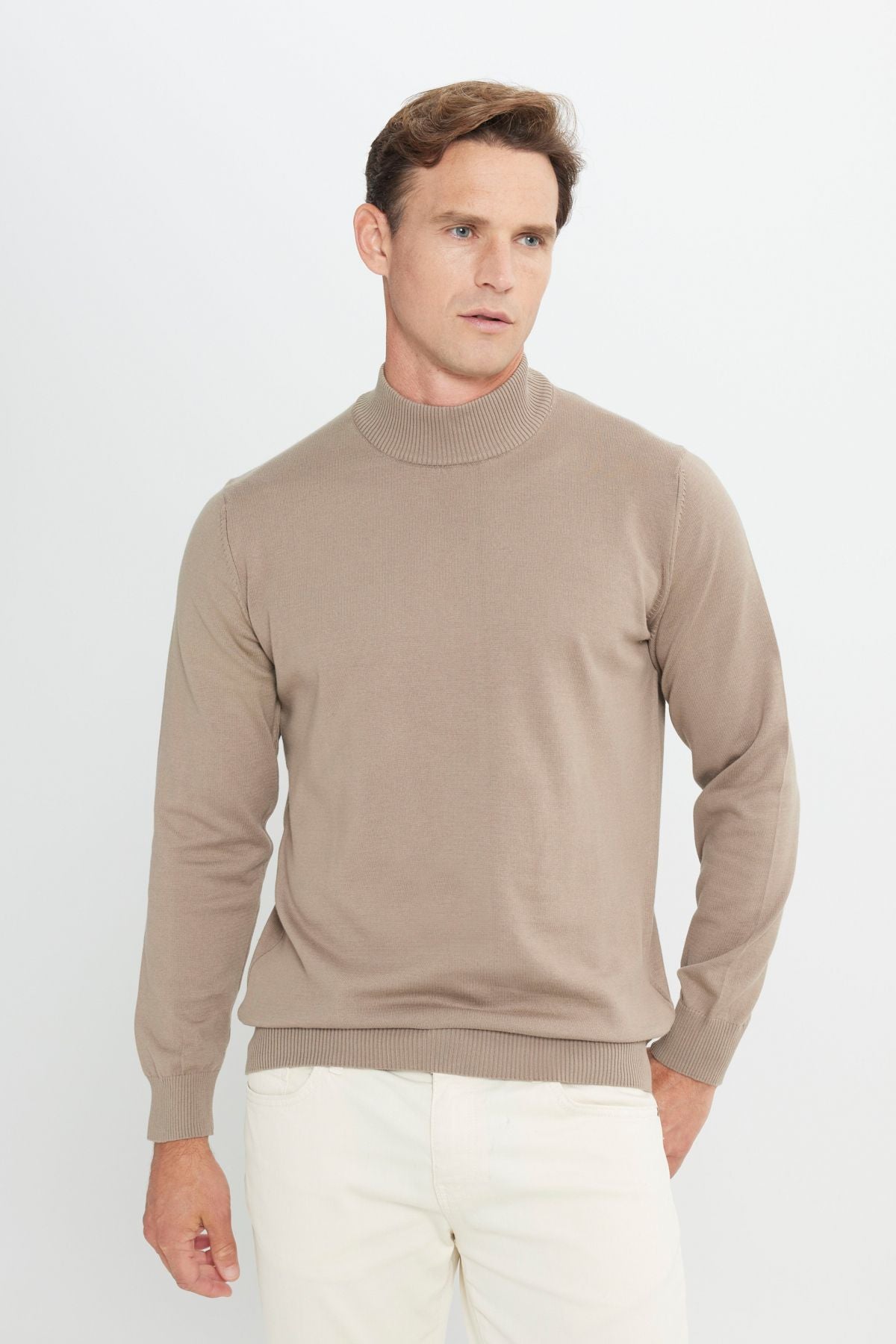 Cotton Standard Fit Normal Cut Half Fisherman Neckline Knitwear Sweater