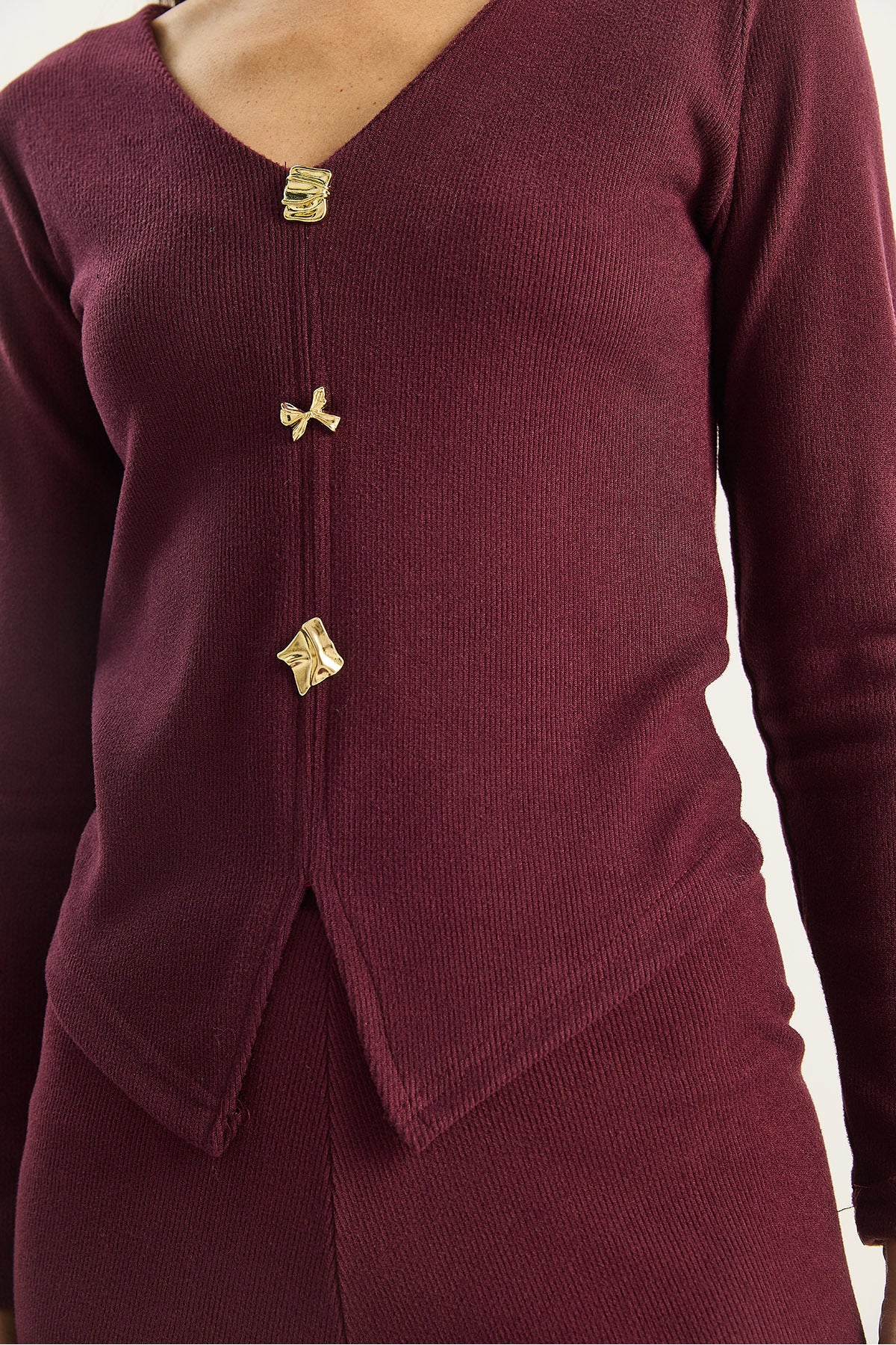 Women's V-Neck Button Accessory Selanik Bottom-Top Set 4107 60283782