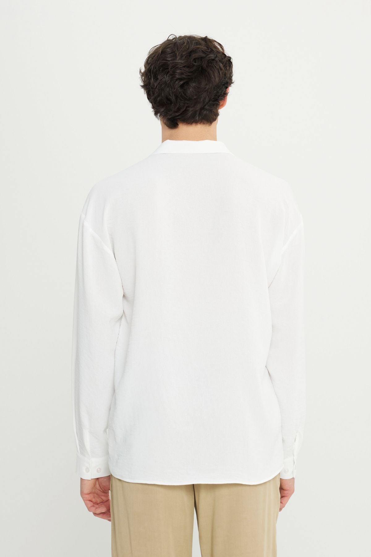 Men's White Comfort Fit comfortable cut hawai collar jacquard shirt