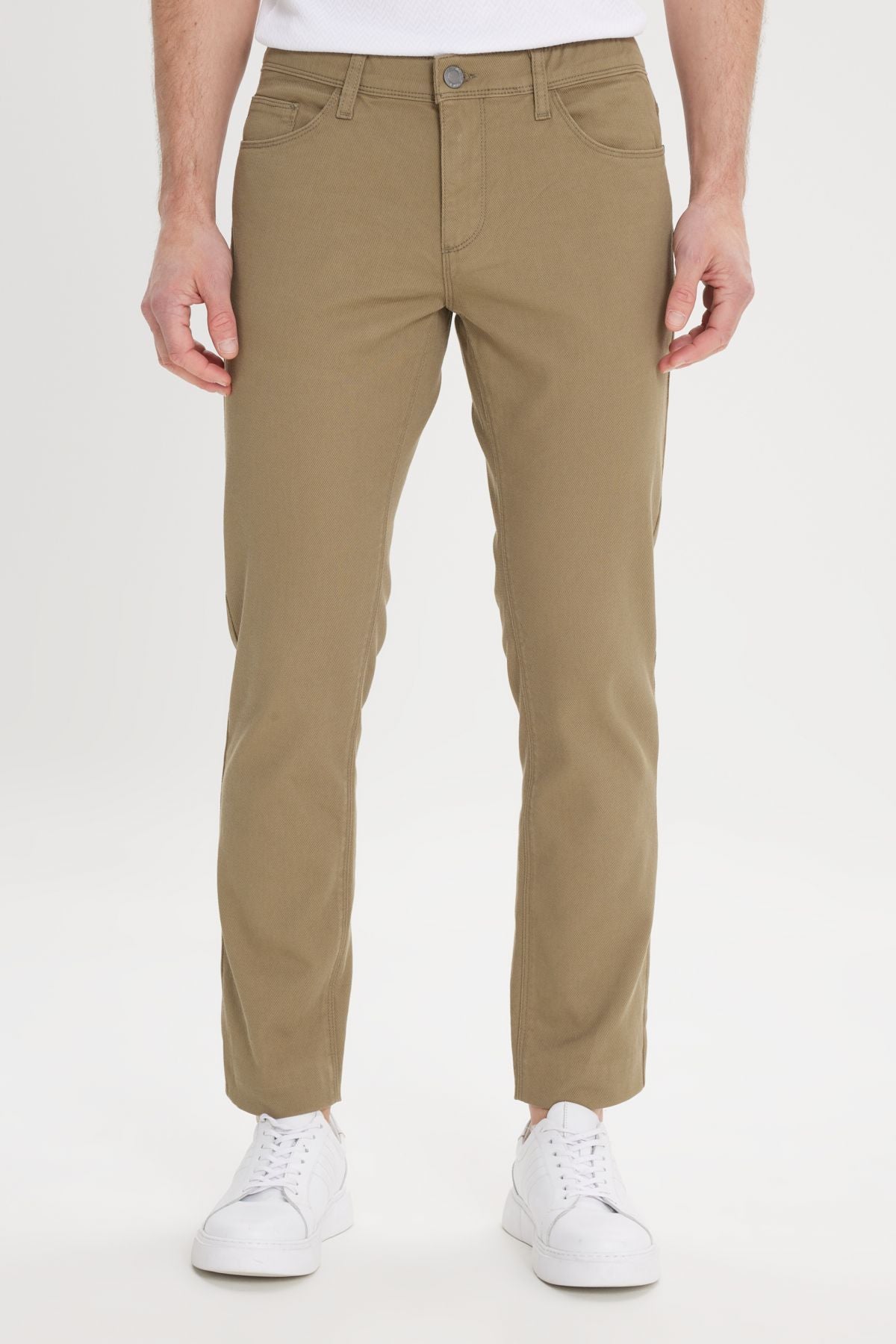 Men's Green Slim Fit Narrow Cut 5 Pocket Amelor Flexible Pants