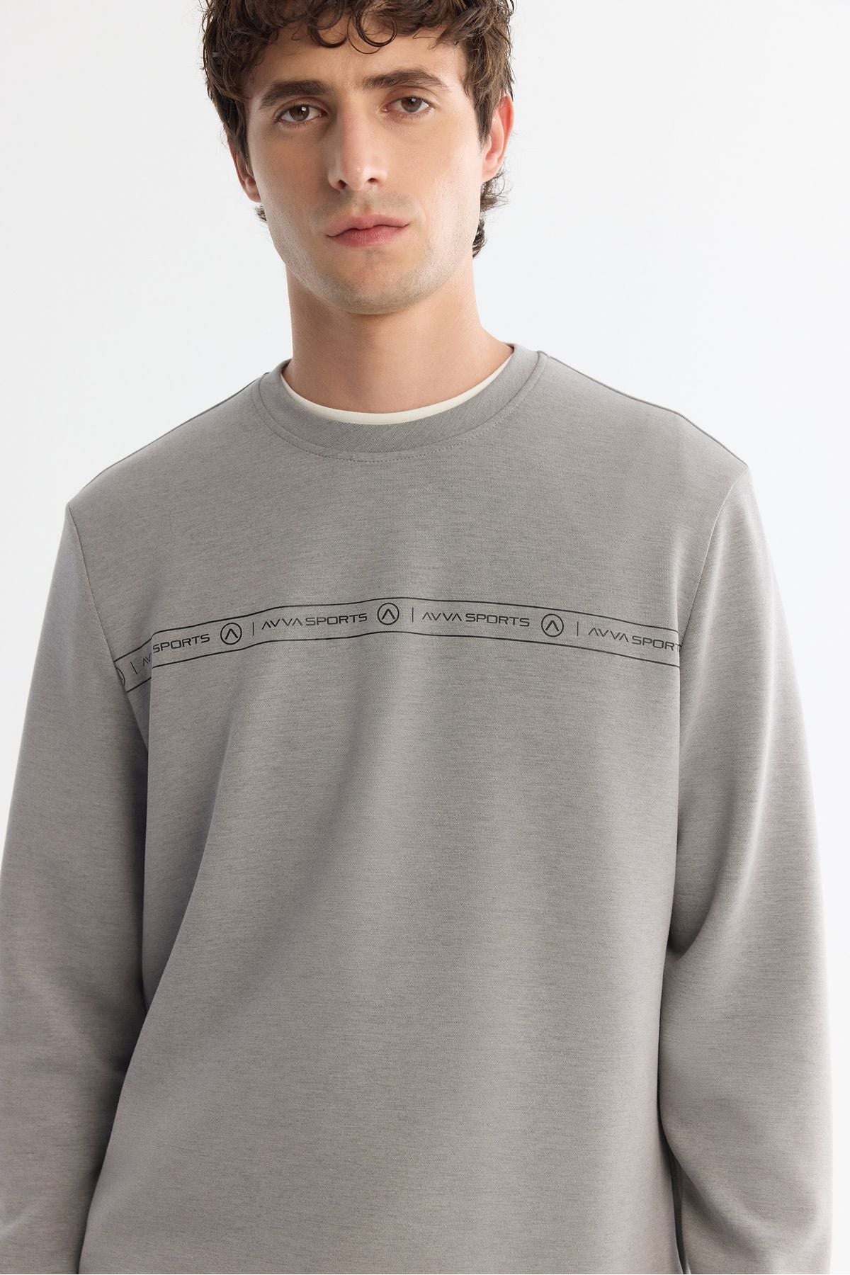 Men's Gray Bicycle Collar Printed Elastan Sweatshirt A42y1307