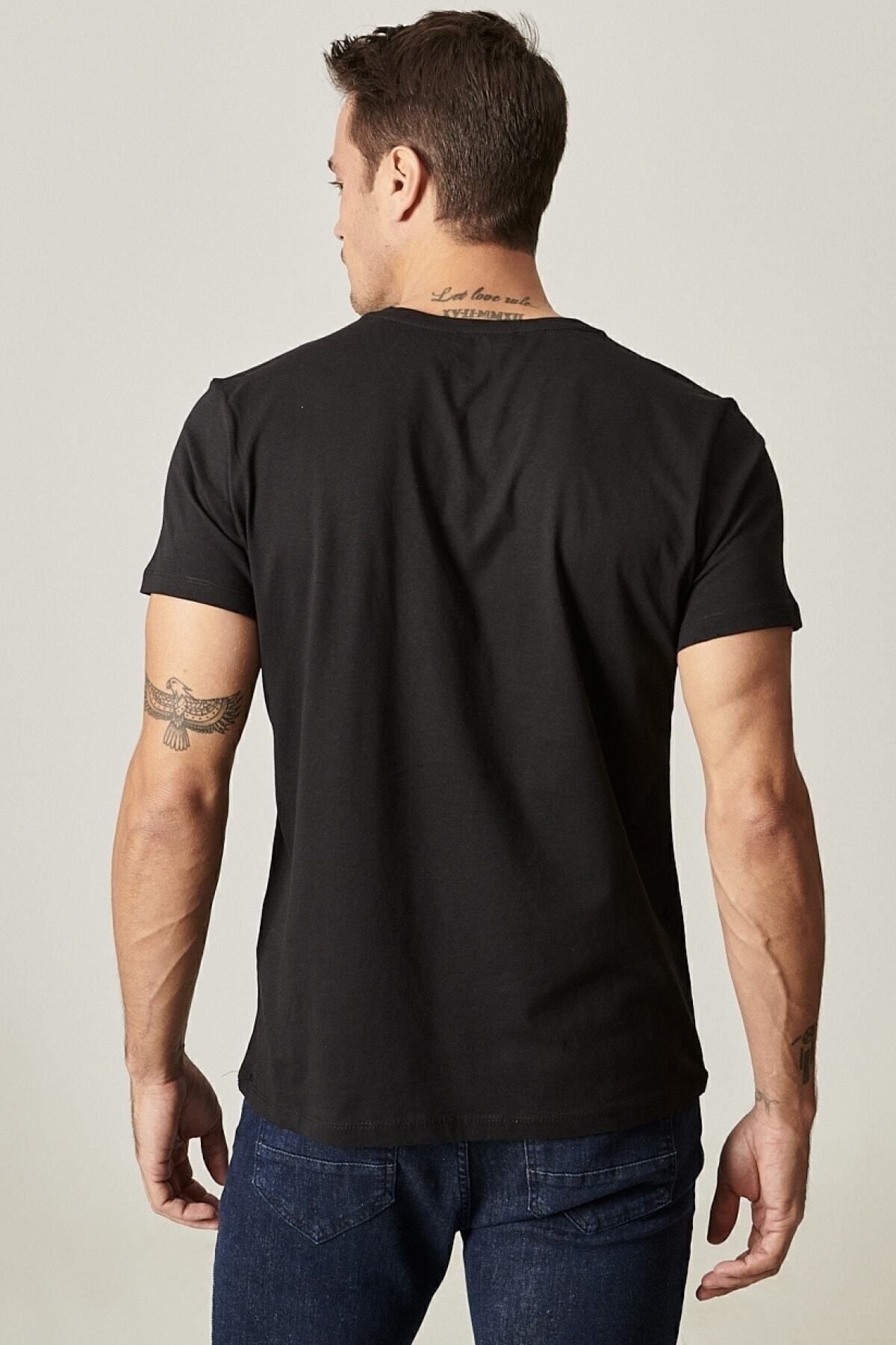 Men's black slim fit narrow cut bike collar 100 %cotton 2 T -shirt package