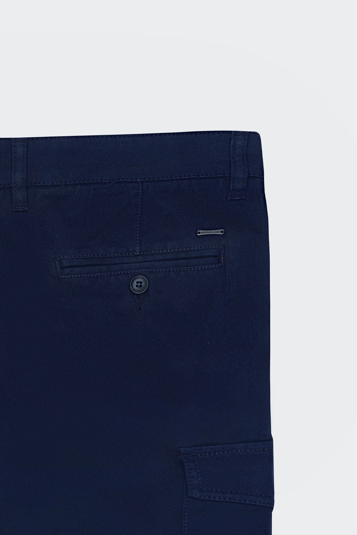 Men's navy blue slim fit narrow cut cotton flexible side pocket shorts