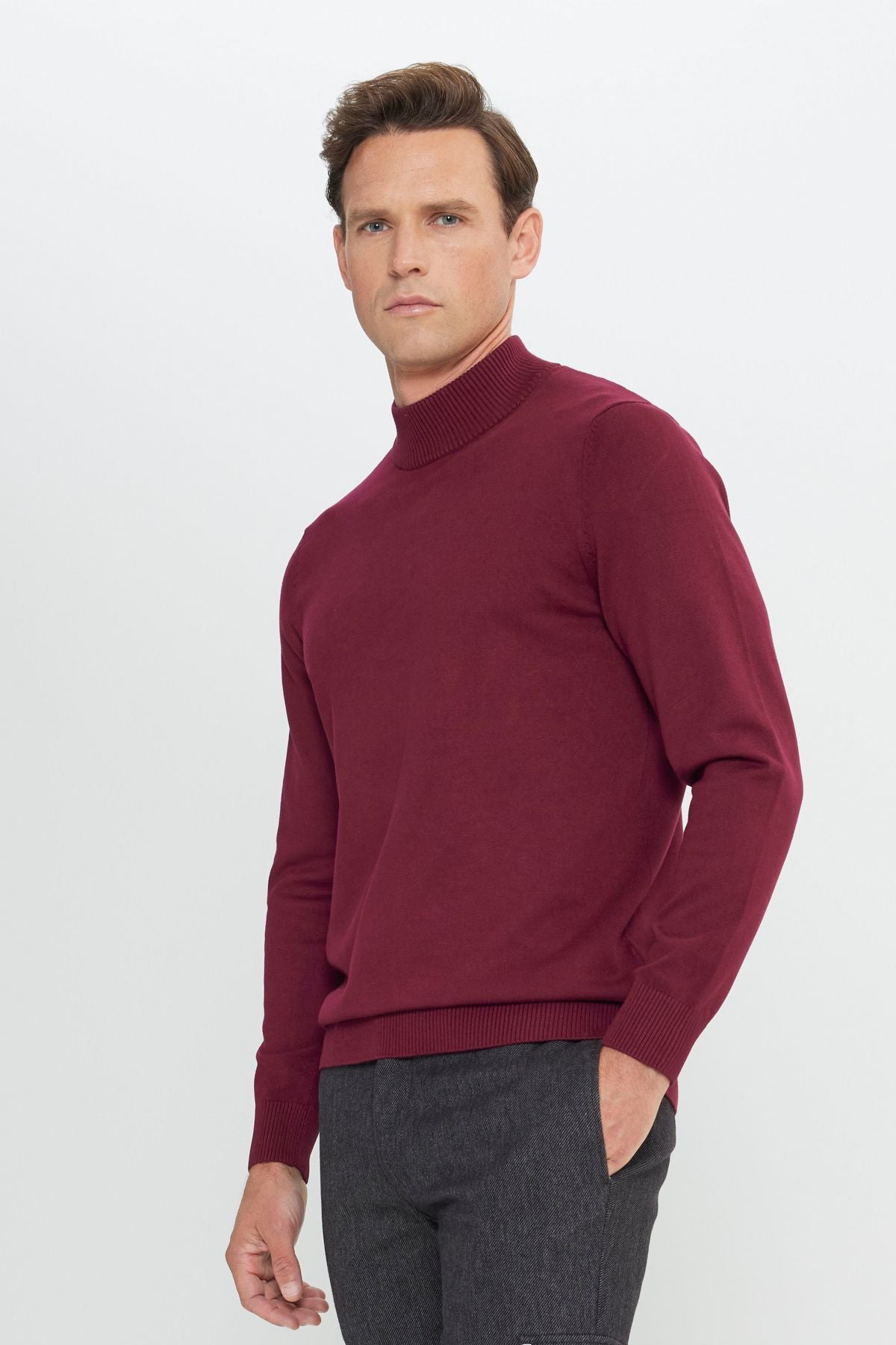 Men's Bordeaux Standard Fit Normal Cut Half Fisherman Yaka knitwear sweater