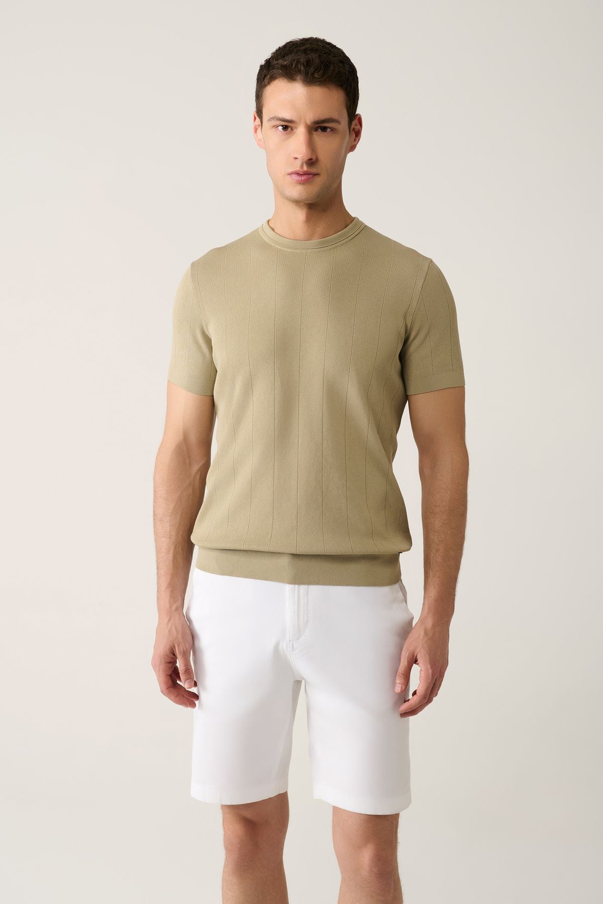 Men's Mink Bicycle Collar Agur Triko T-Shirt A41Y5058