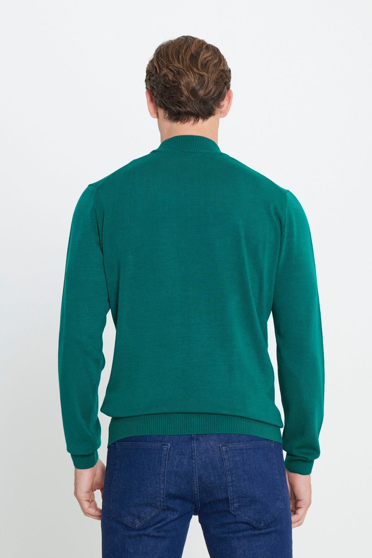 Men's dark green hair growth standard fit normal cut half fisherman collar knitwear sweater