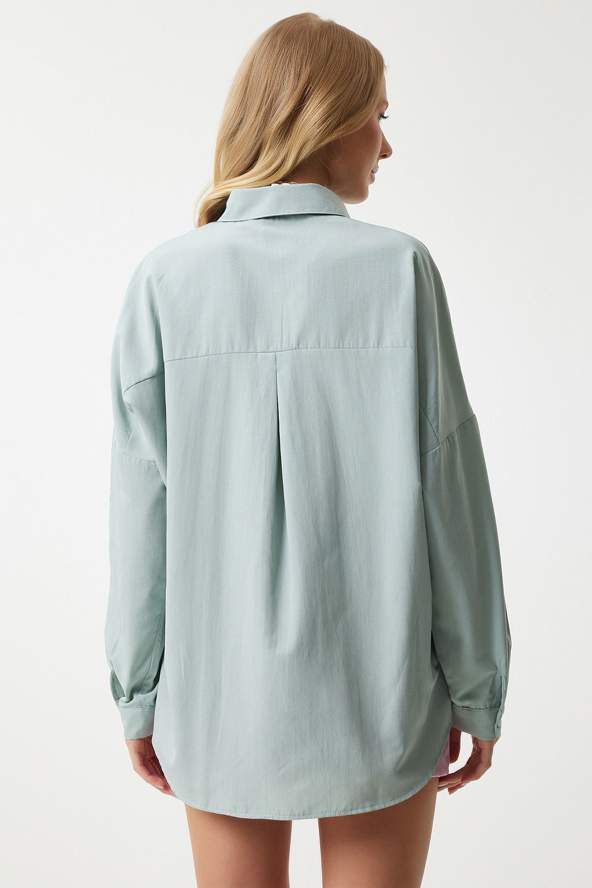 Women's Cagla Green Oversize Long Basic Shirt MX00167