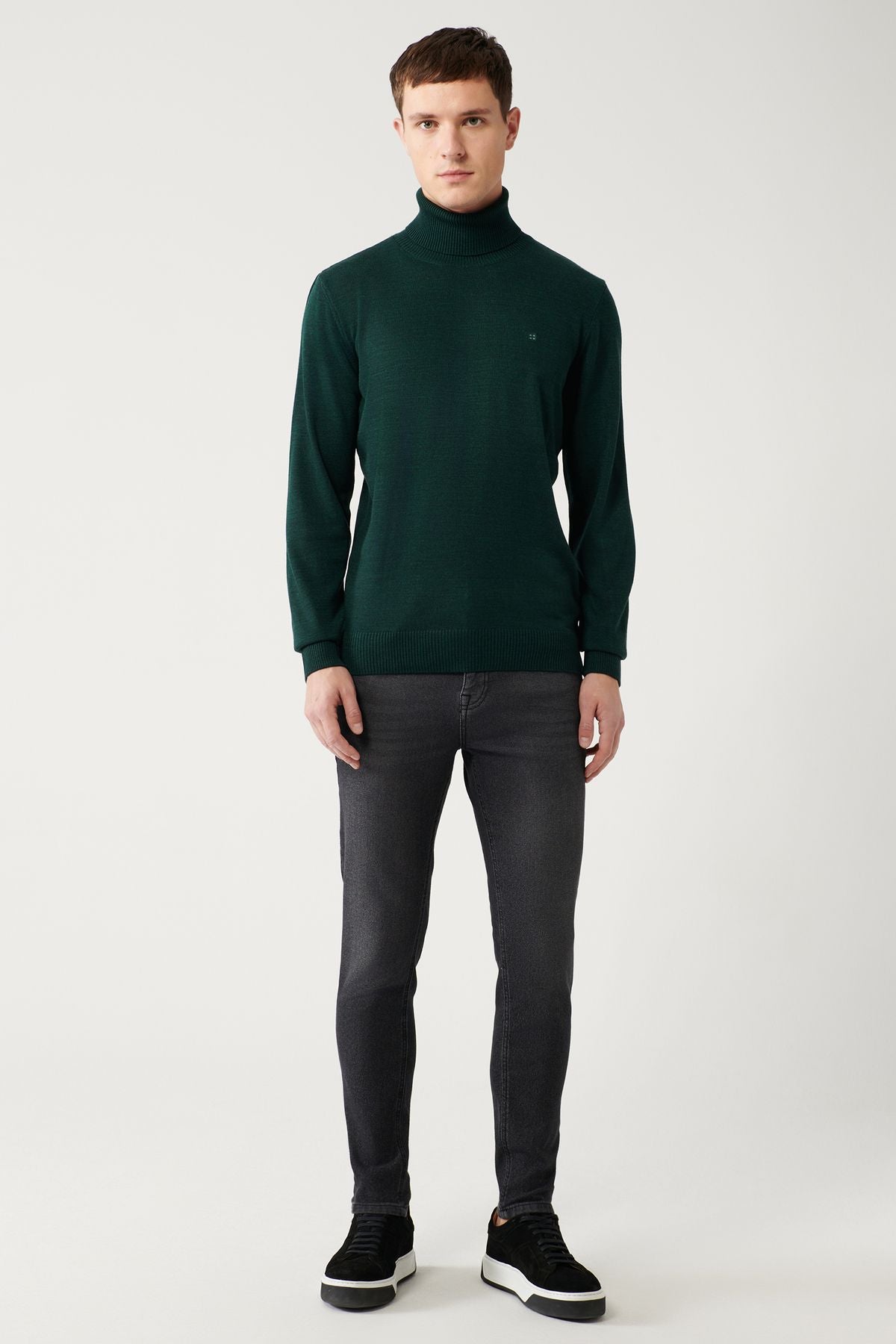 Men's Green Full Fisherman Collar Follow -up knitwear sweater E005002