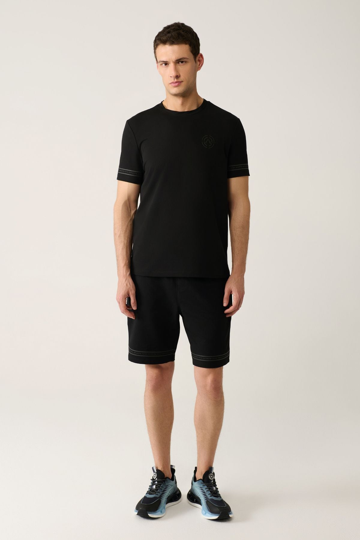 Men's black bike collar jersey fabric printed t-shirt A41y1107