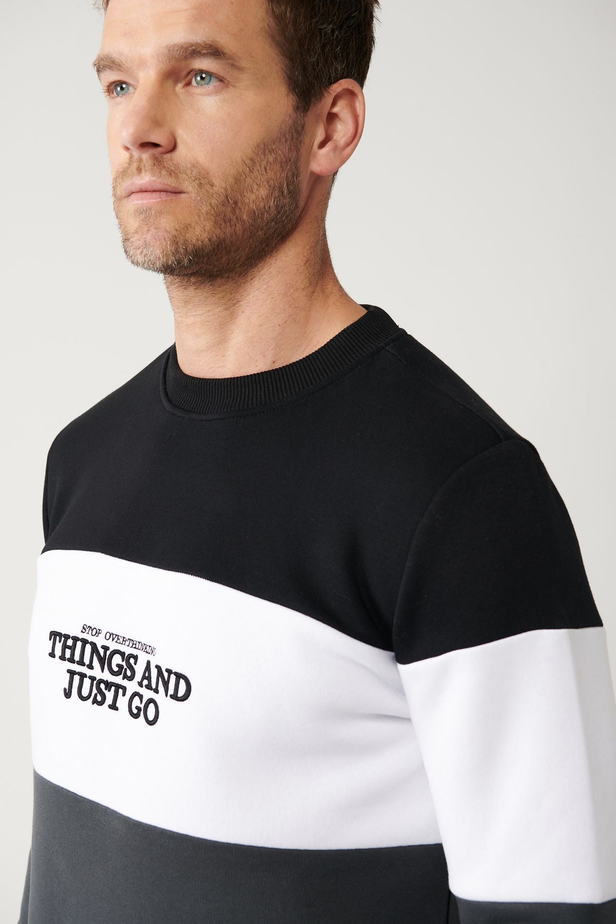 Men's Black-White-Autrasit Sweatshirt Bike Bike Part 3-Trust Cotton Reggular Fit A32